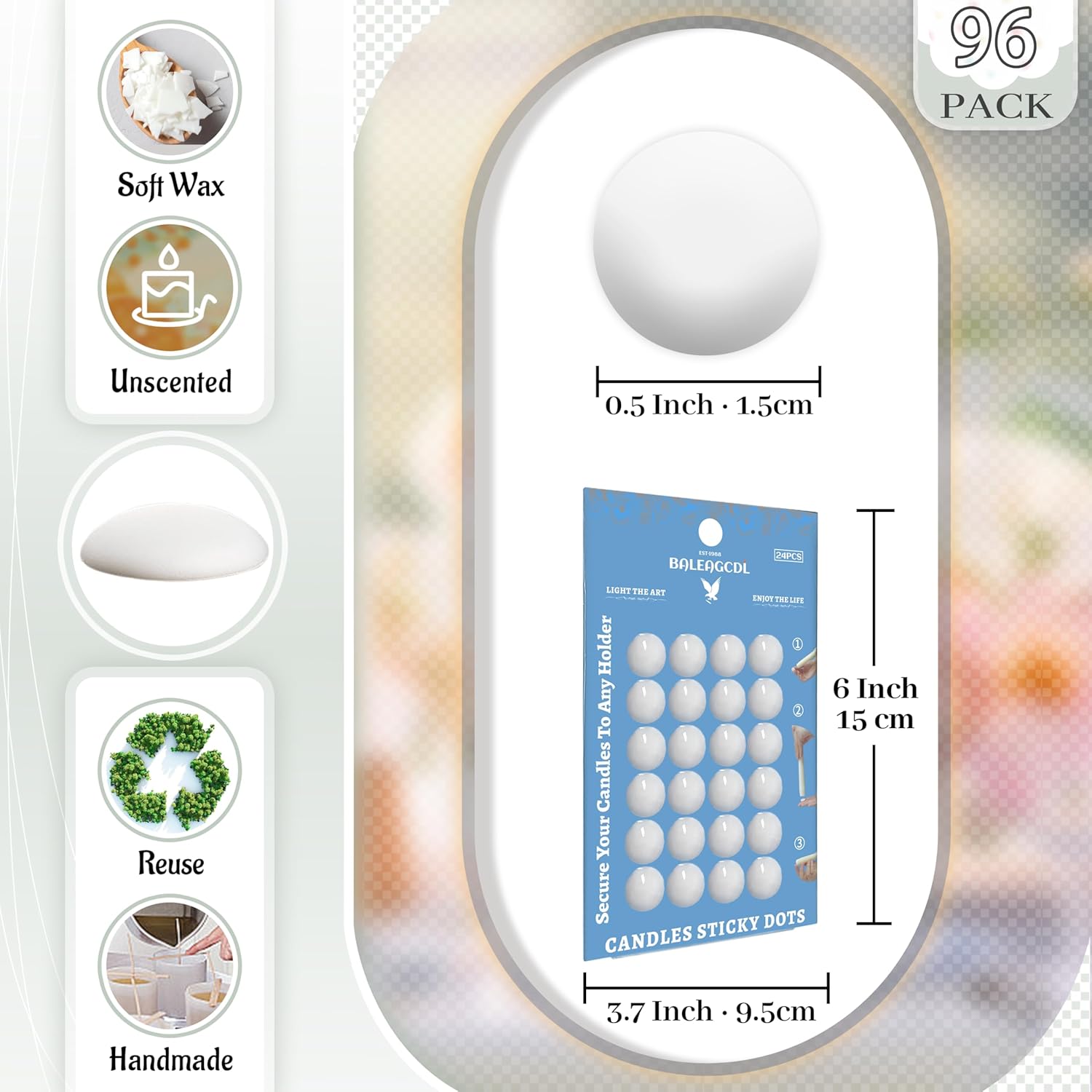FLAMMUL Candle Glue Dots Set of 96 for Taper Candles