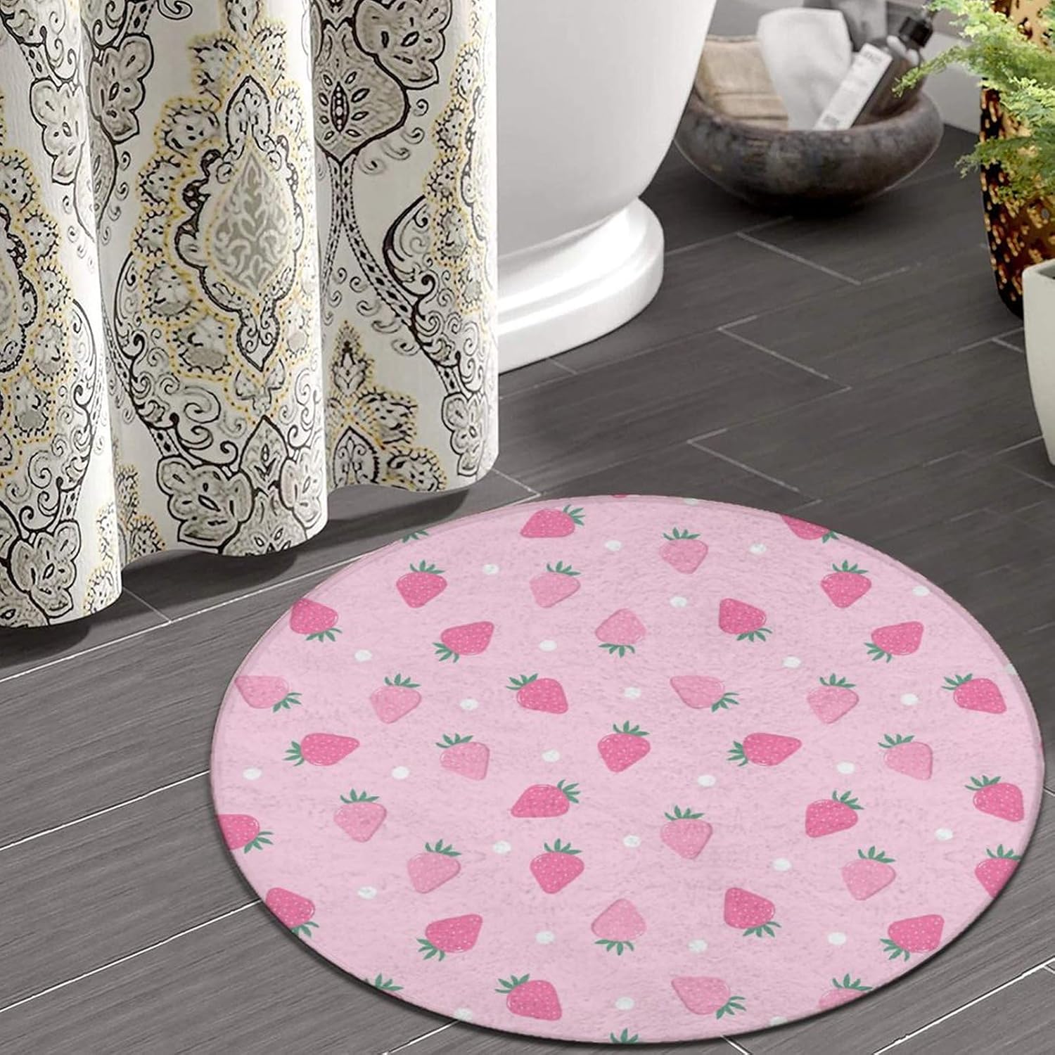 Modern Pink Strawberry Polka Dot Rug 36inch