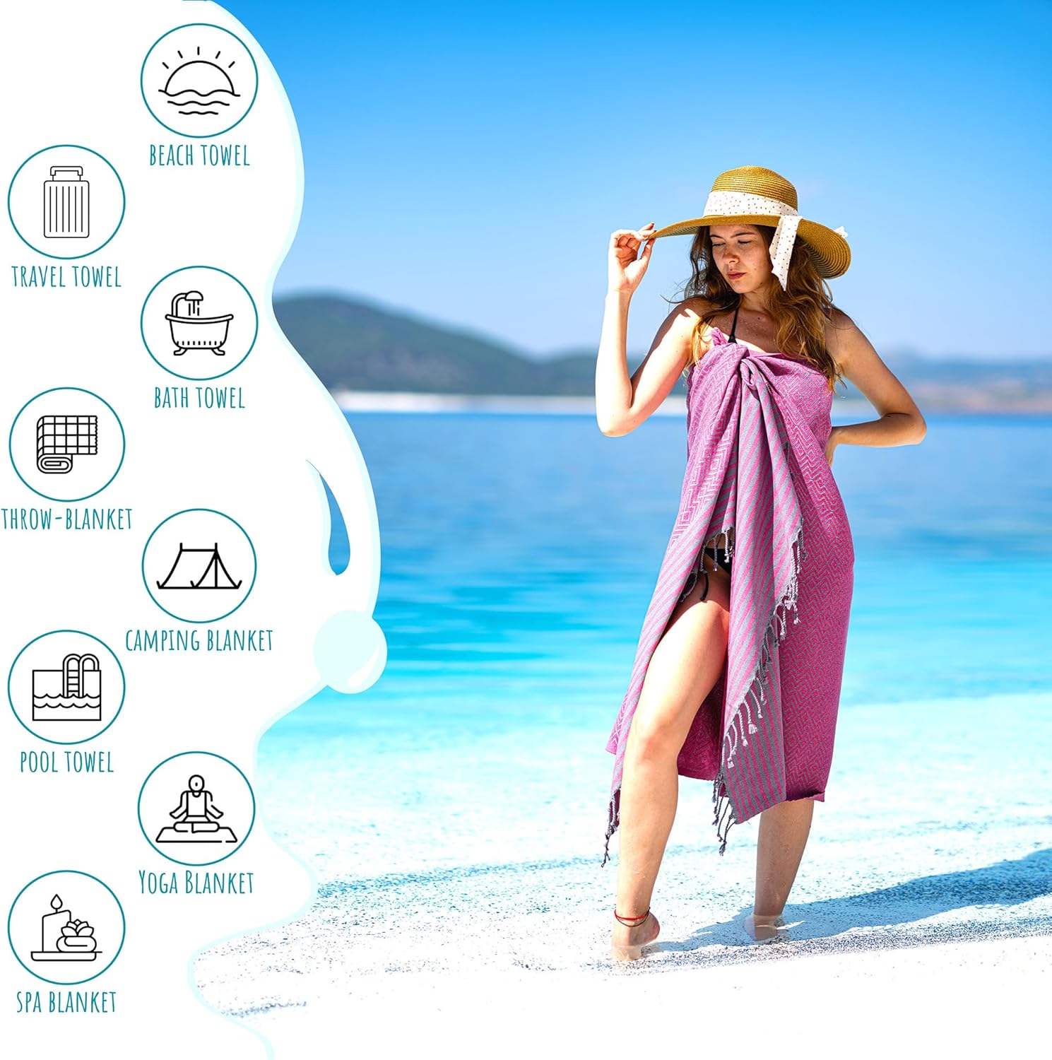 RAY SILVER Turkish Beach Towel 100 Cotton 40x71 Quick Dry