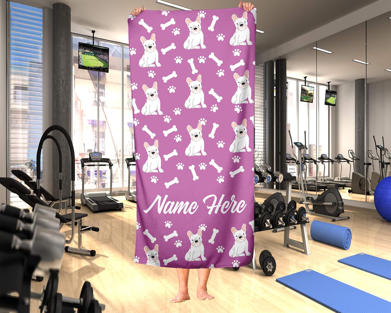 Personalized White French Bulldog Pattern Bath Towels - Large Medium