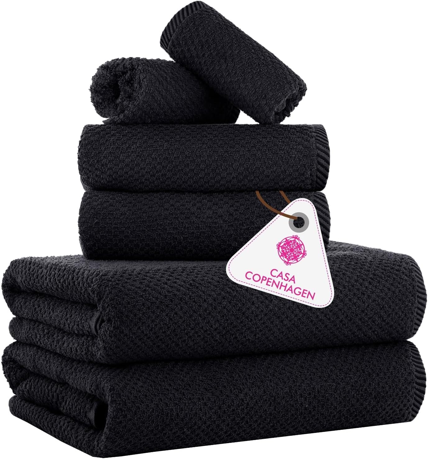 CASA COPENHAGEN Popcorn Towel Set 6 Pieces Black