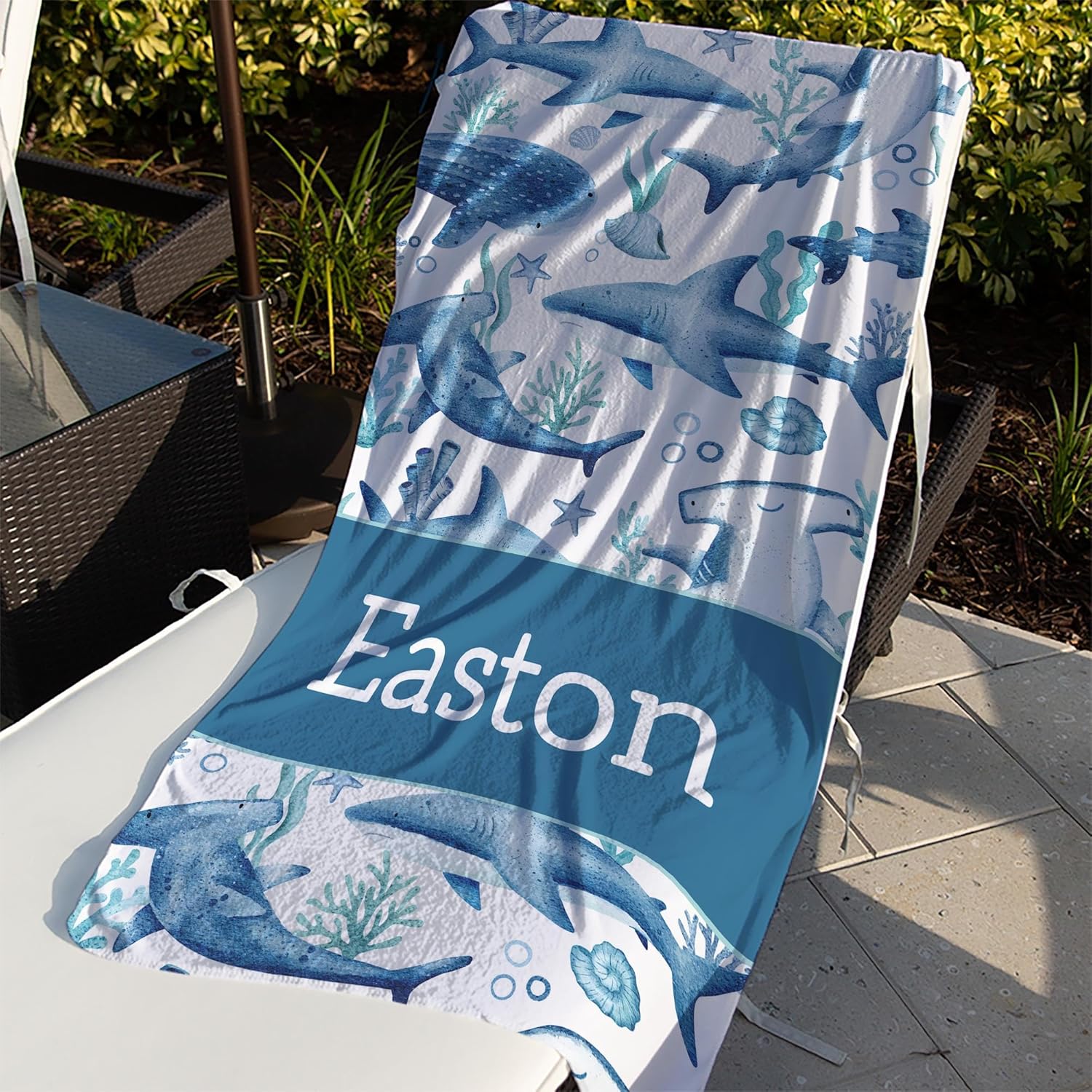 Boys Shark Beach Towel with Name Customized