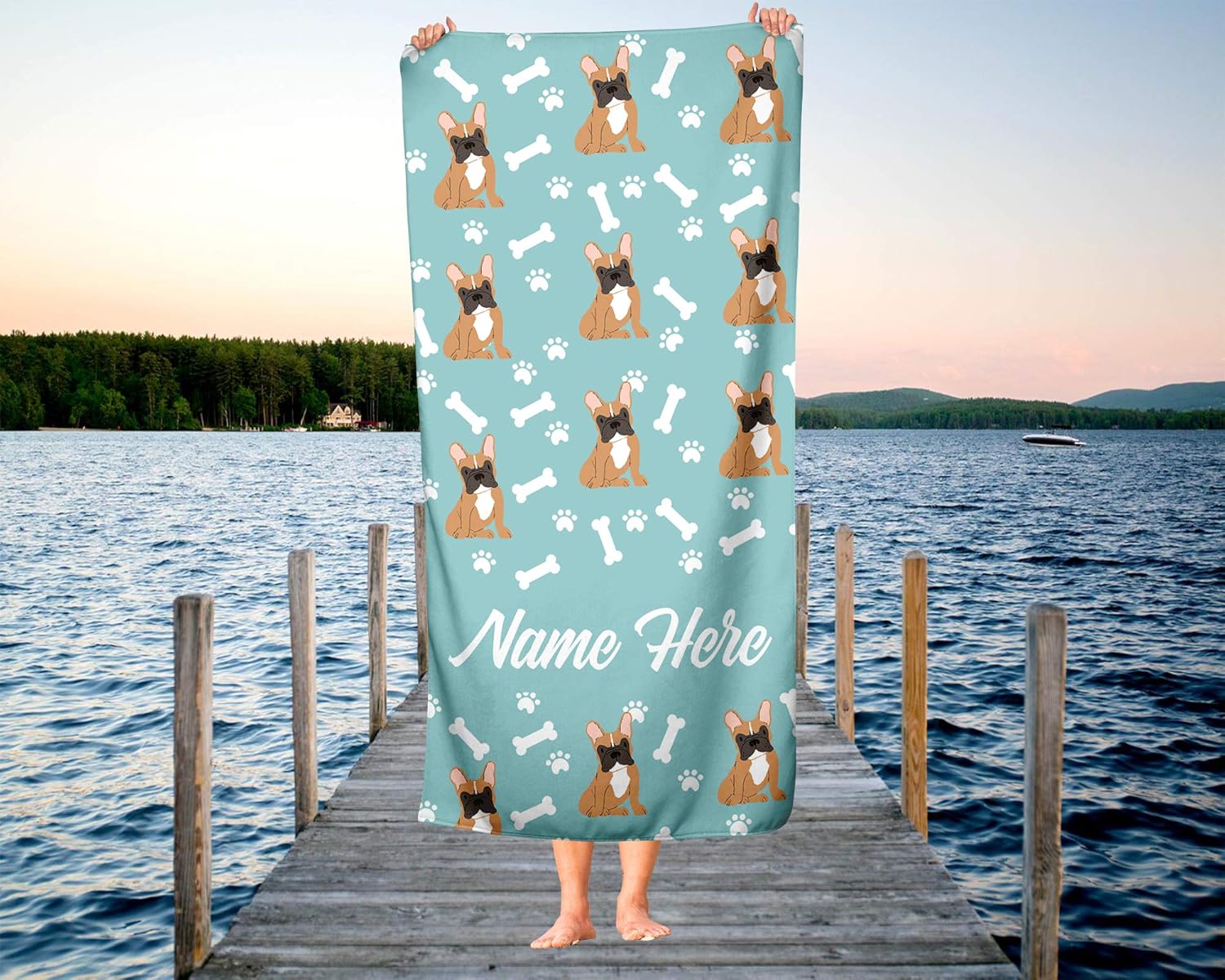 Personalized Brown Frenchie Beach and Bath Towels - Large Medium