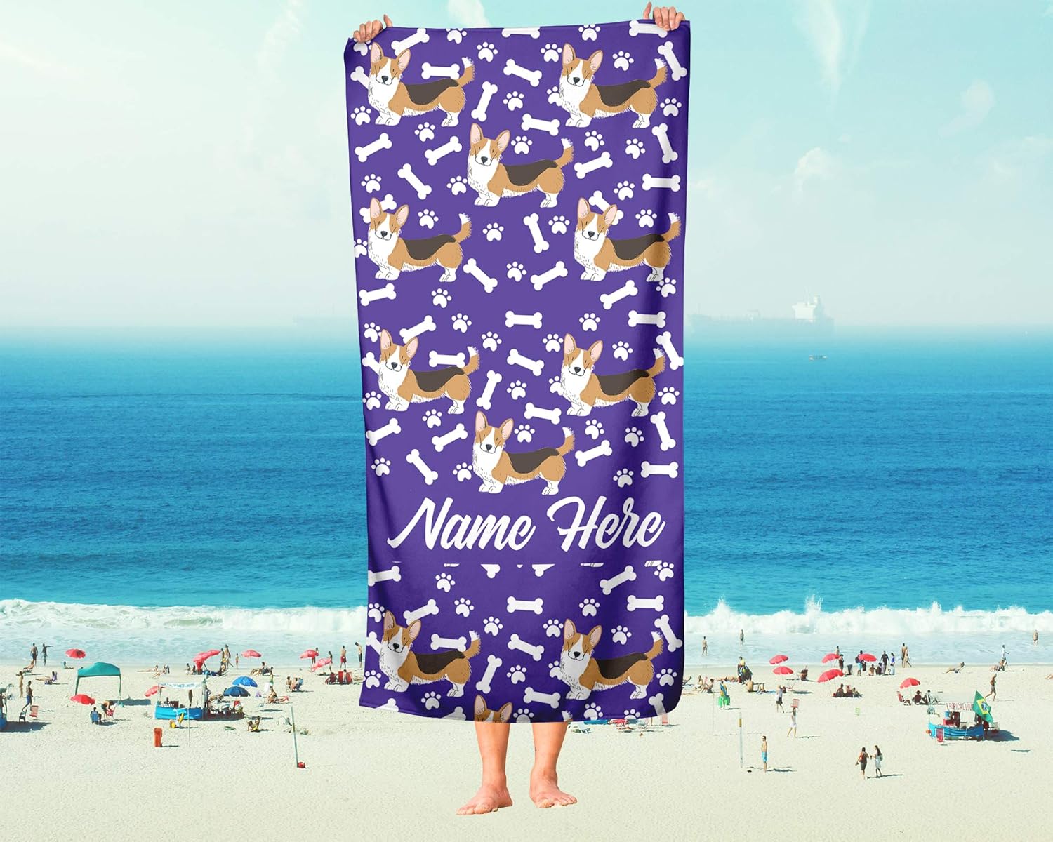 Extra Large Personalized Pet Corgi Towel for Family