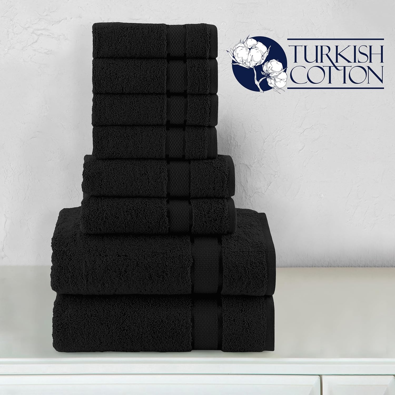 Elegant Comfort Premium Cotton 8-Piece Towel Set Black
