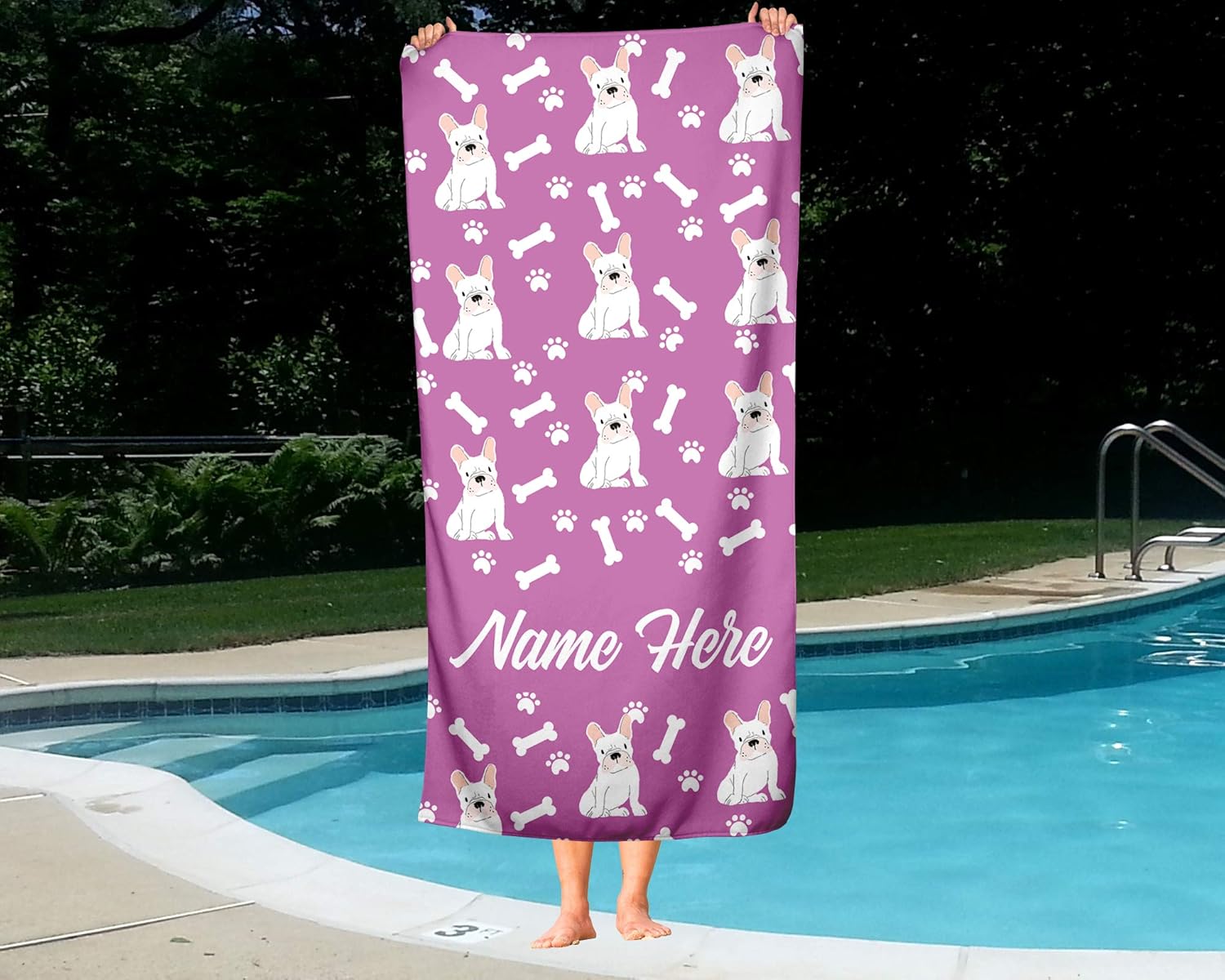 Personalized White French Bulldog Pattern Bath Towels - Large Medium