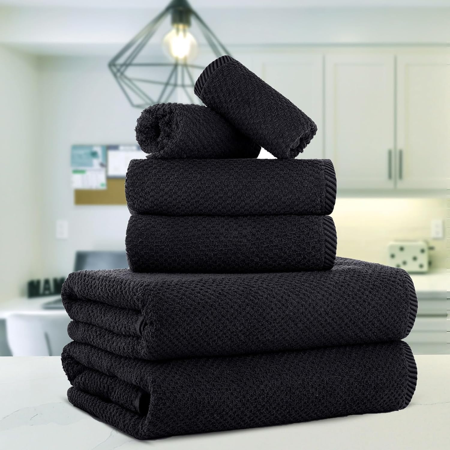 CASA COPENHAGEN Popcorn Towel Set 6 Pieces Black