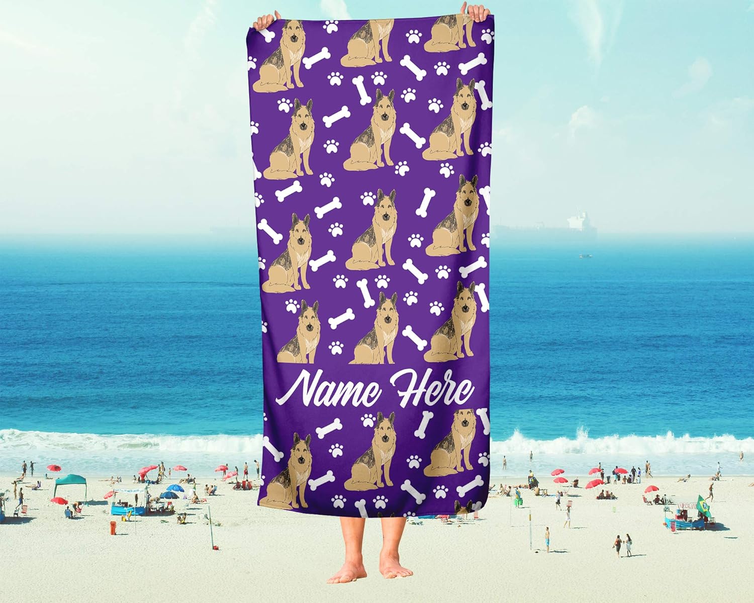 Personalized German Shepherd Beach Towel - Large Medium Custom