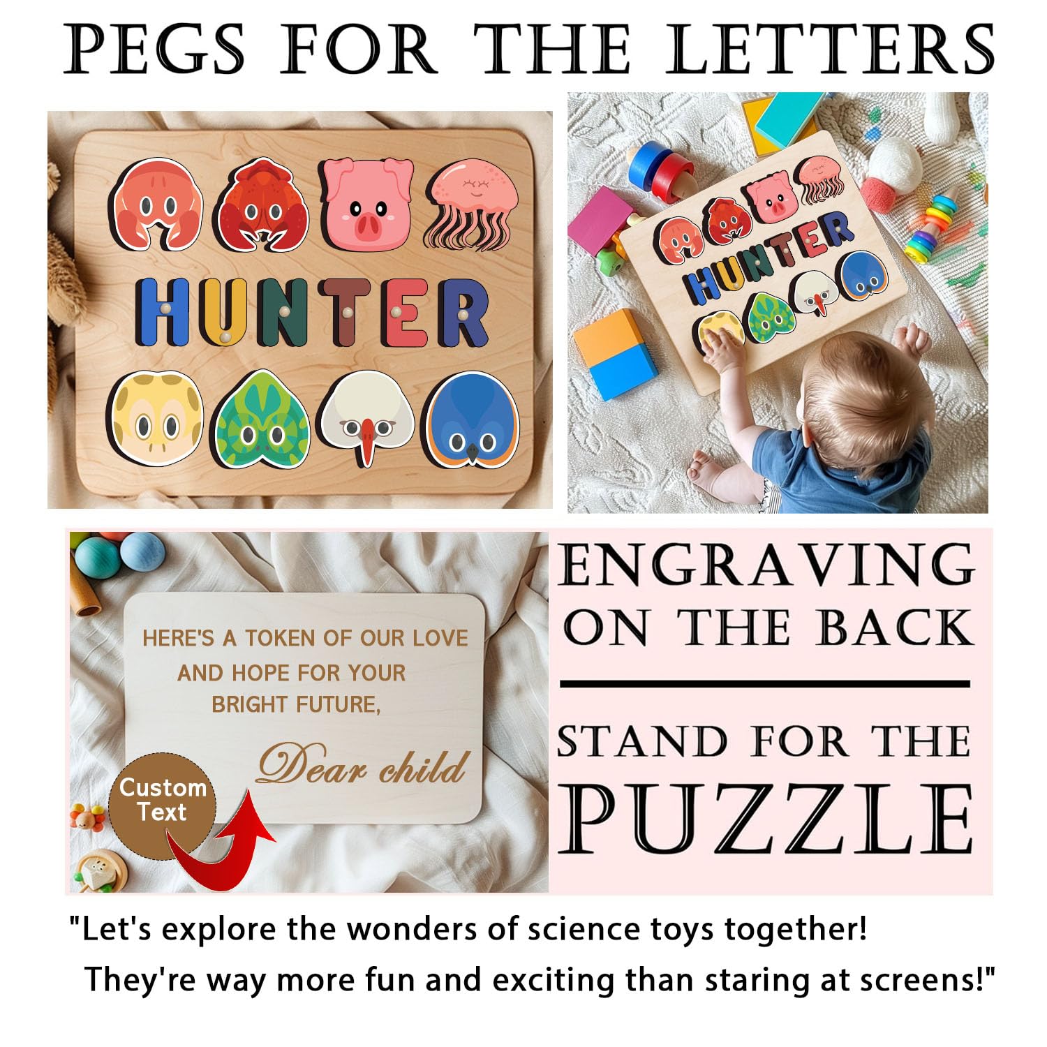 Personalized Wooden Name Puzzle for Toddlers 1-3