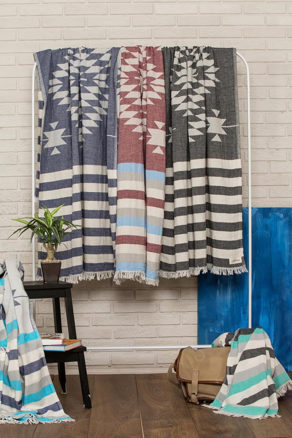Bersuse Dark Blue Turkish Towel Set of 3