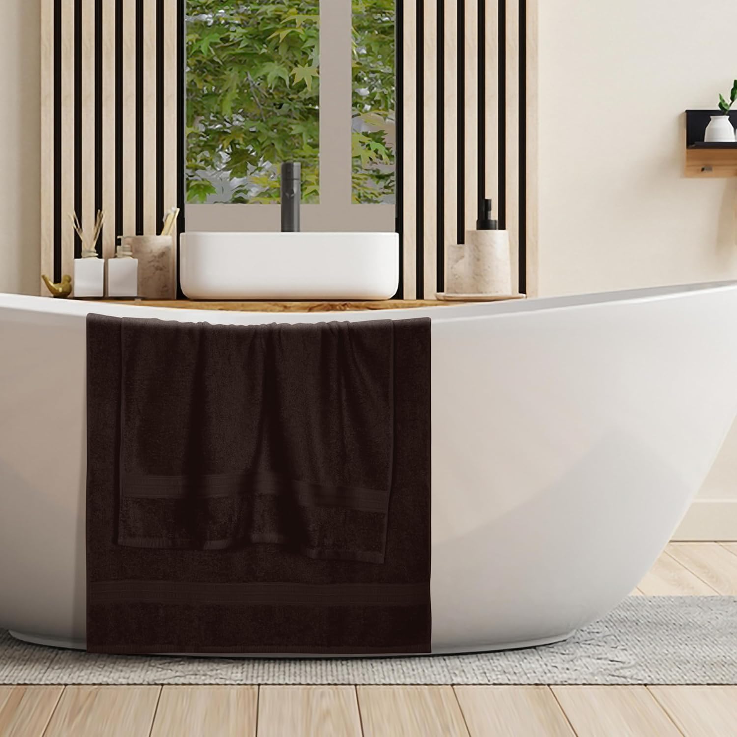 BOUTIQUO 2 Pack Oversized Cotton Bath Towels - Chocolate Brown 1