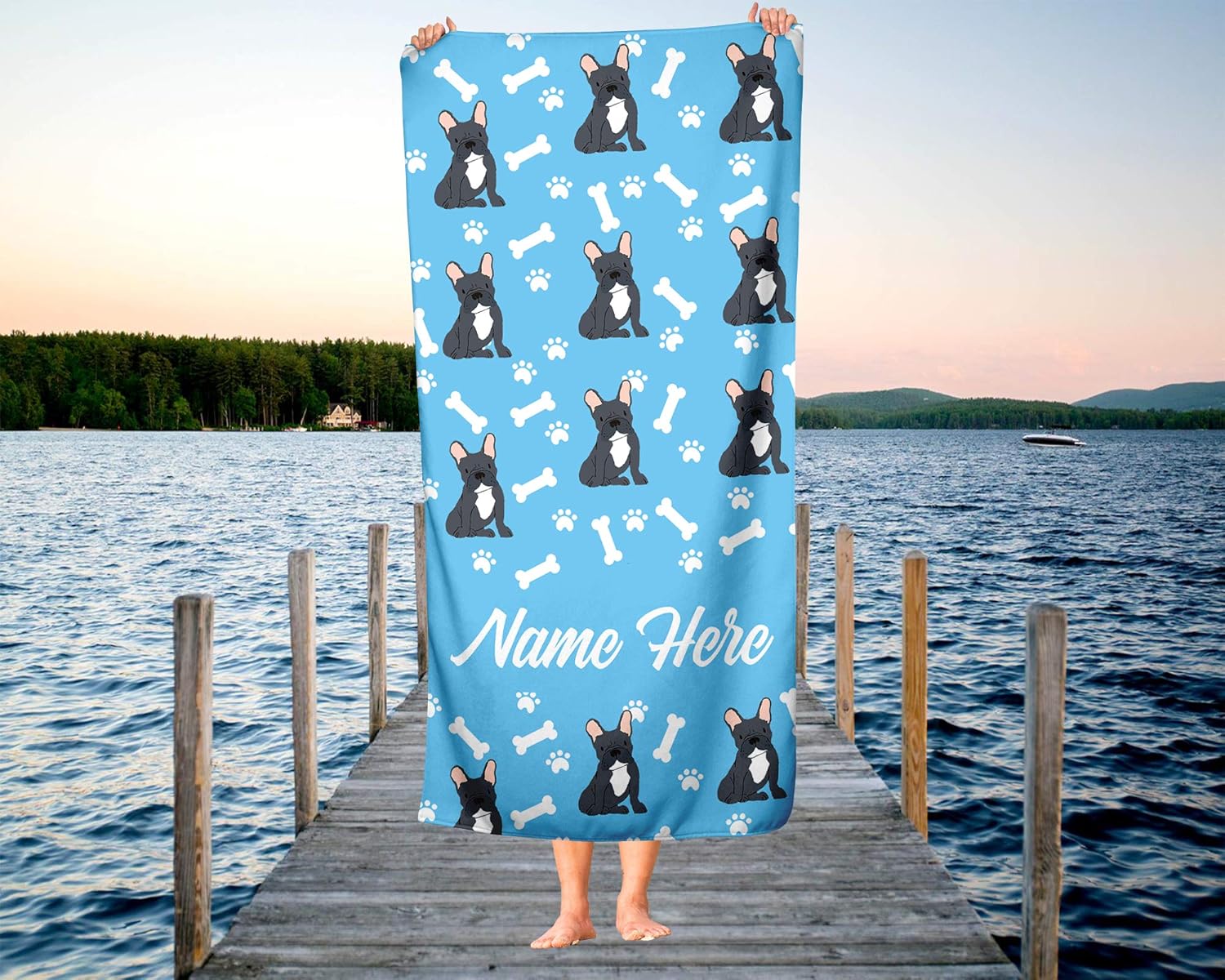 Personalized Black French Bulldog Pattern Towels for Adults Kids