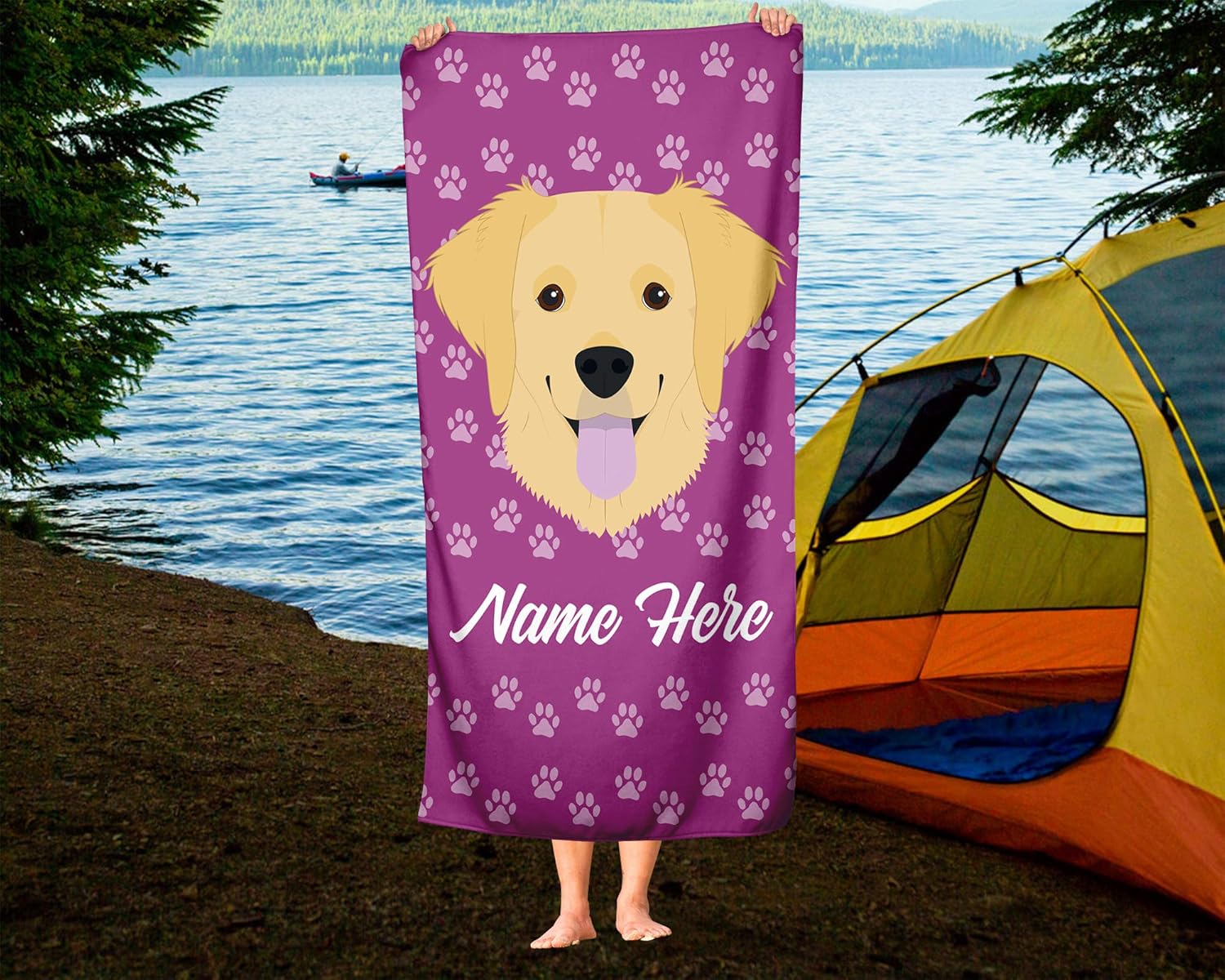 Personalized Golden Retriever Beach and Bath Towels