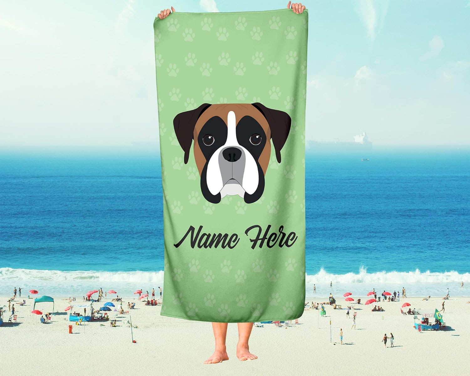 Personalized Boxer Face Beach Bath Towels