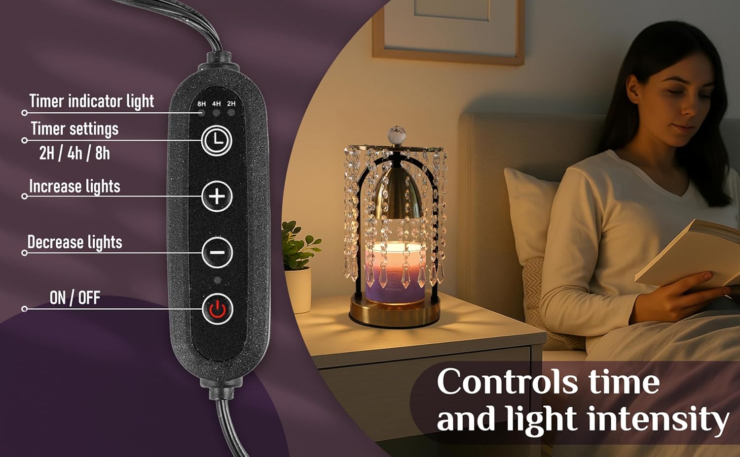 Elegant Candle Warmer Lamp with Timer and Crystals
