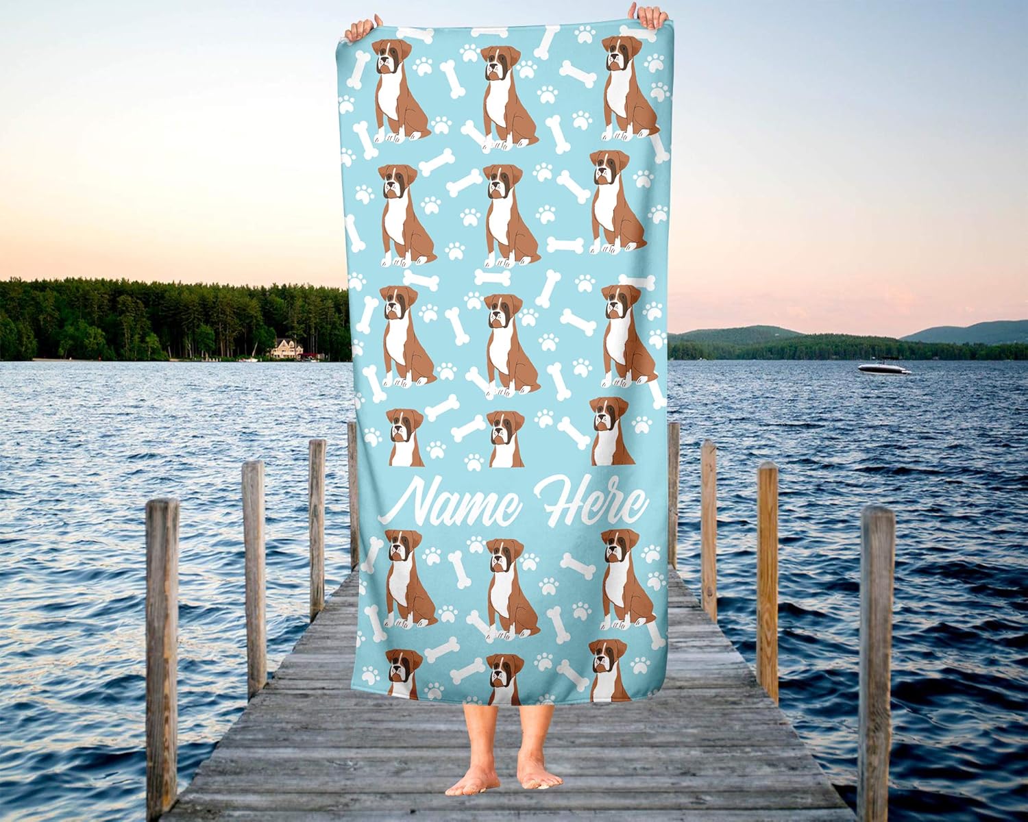 Personalized Boxer Face Beach and Bath Towels - Large and Medium