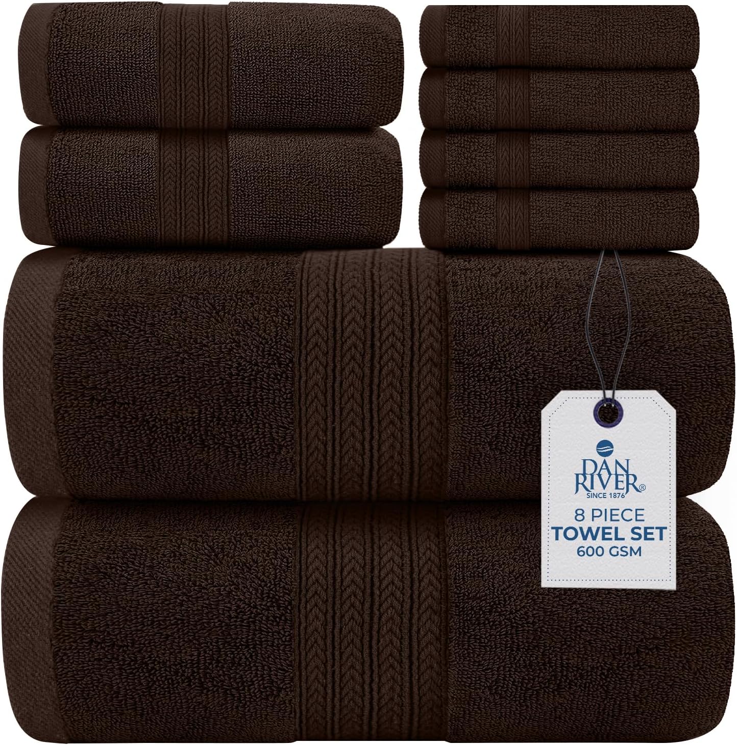 DAN RIVER 100 Cotton 8-Piece Towel Set Brown 1