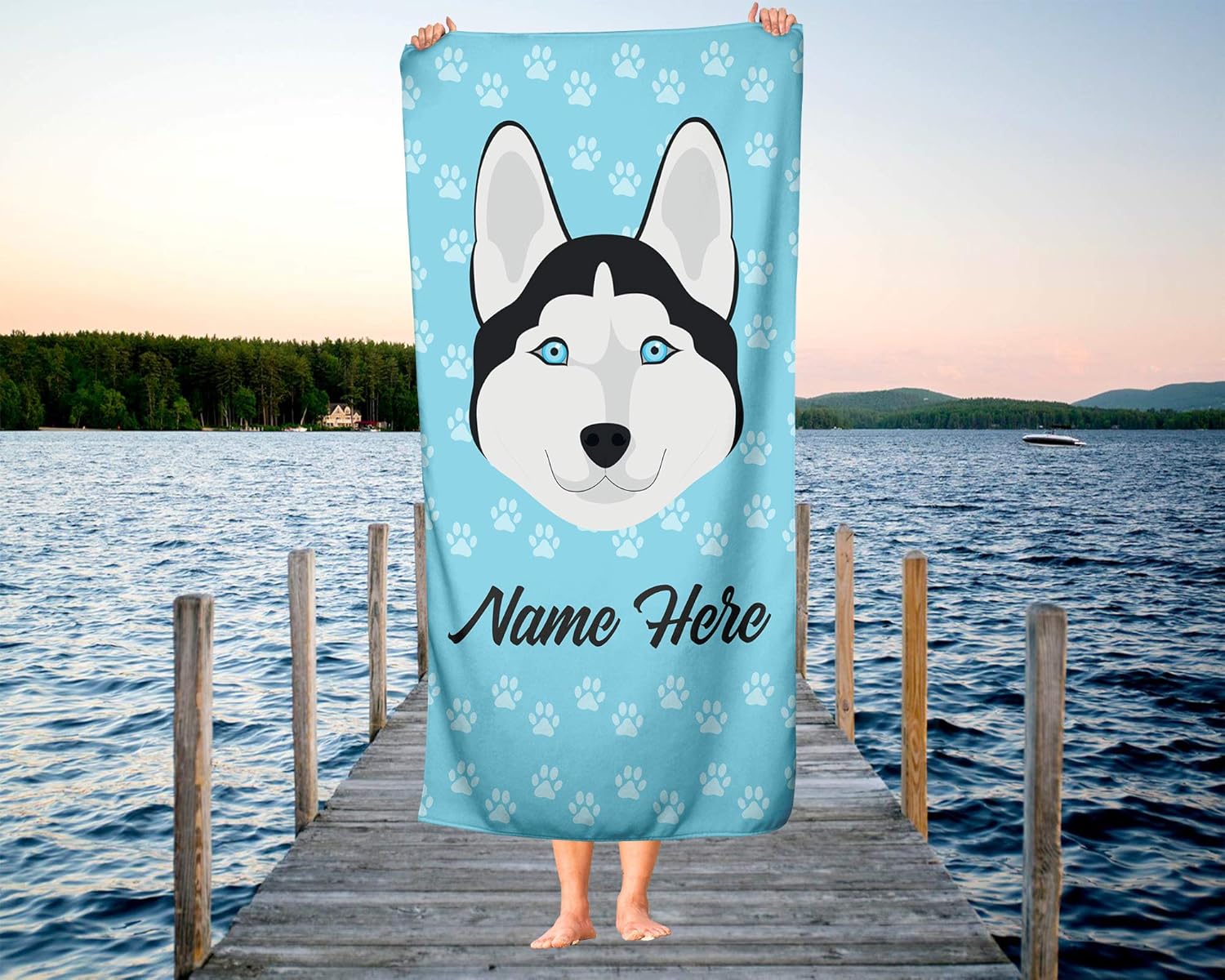 Personalized Siberian Husky Beach and Bath Towels - Large and Medium 1
