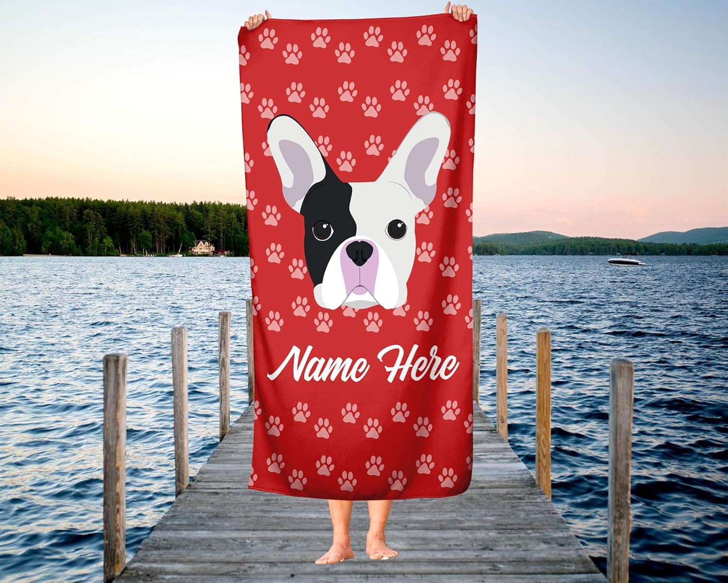 Personalized French Bulldog Beach and Bath Towels