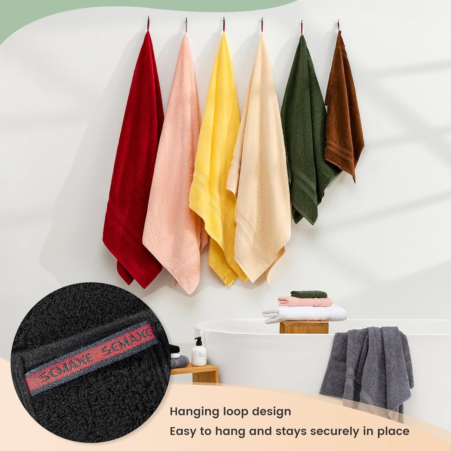 SEMAXE 6-Piece Solid Towel Set - Black 600GSM 100 Cotton