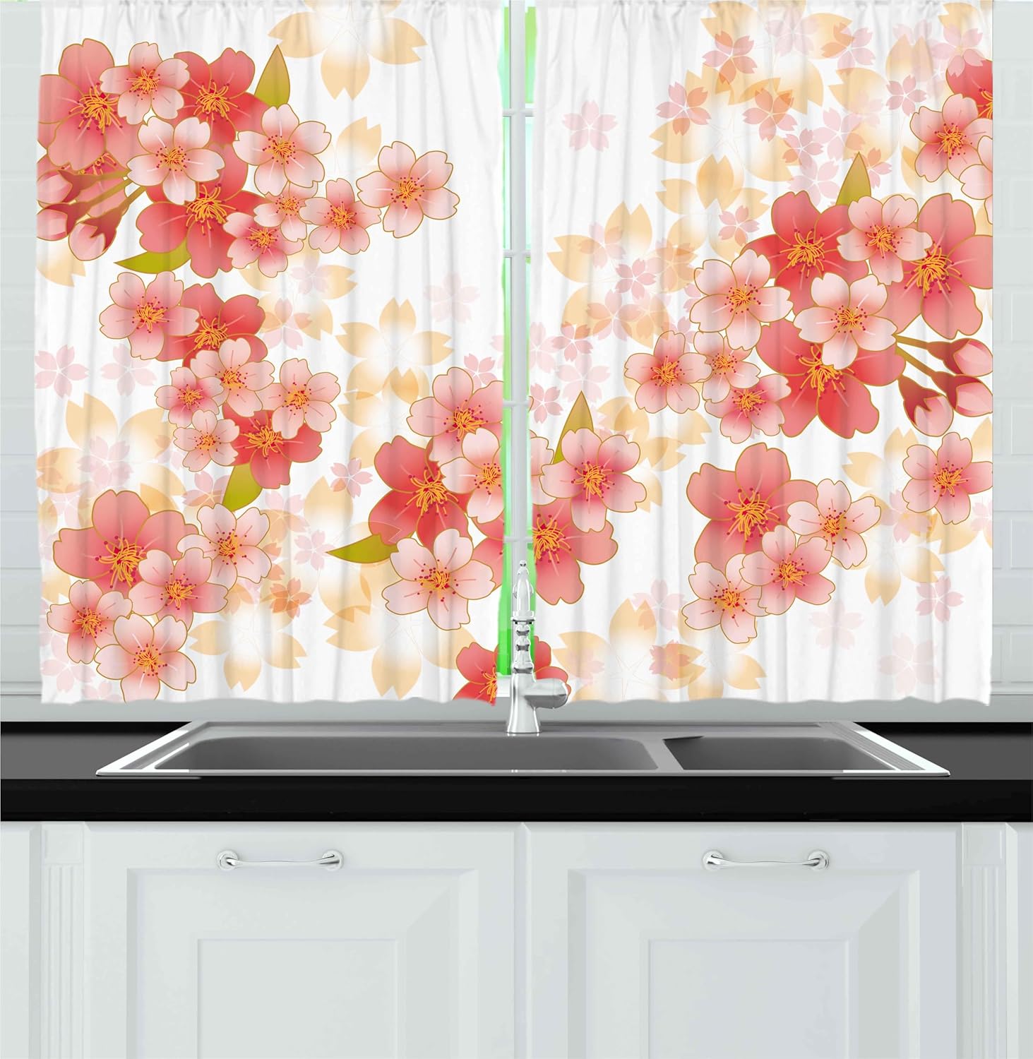 Ambesonne Floral Kitchen Curtains 2 Panel Set 1