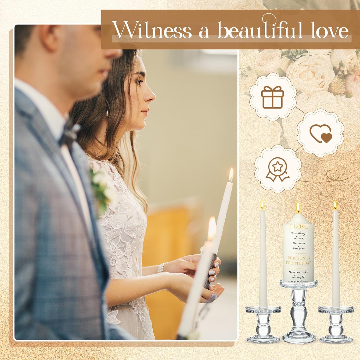 MTLEE 3 Unity Candles with Holder for Wedding Ceremony 1