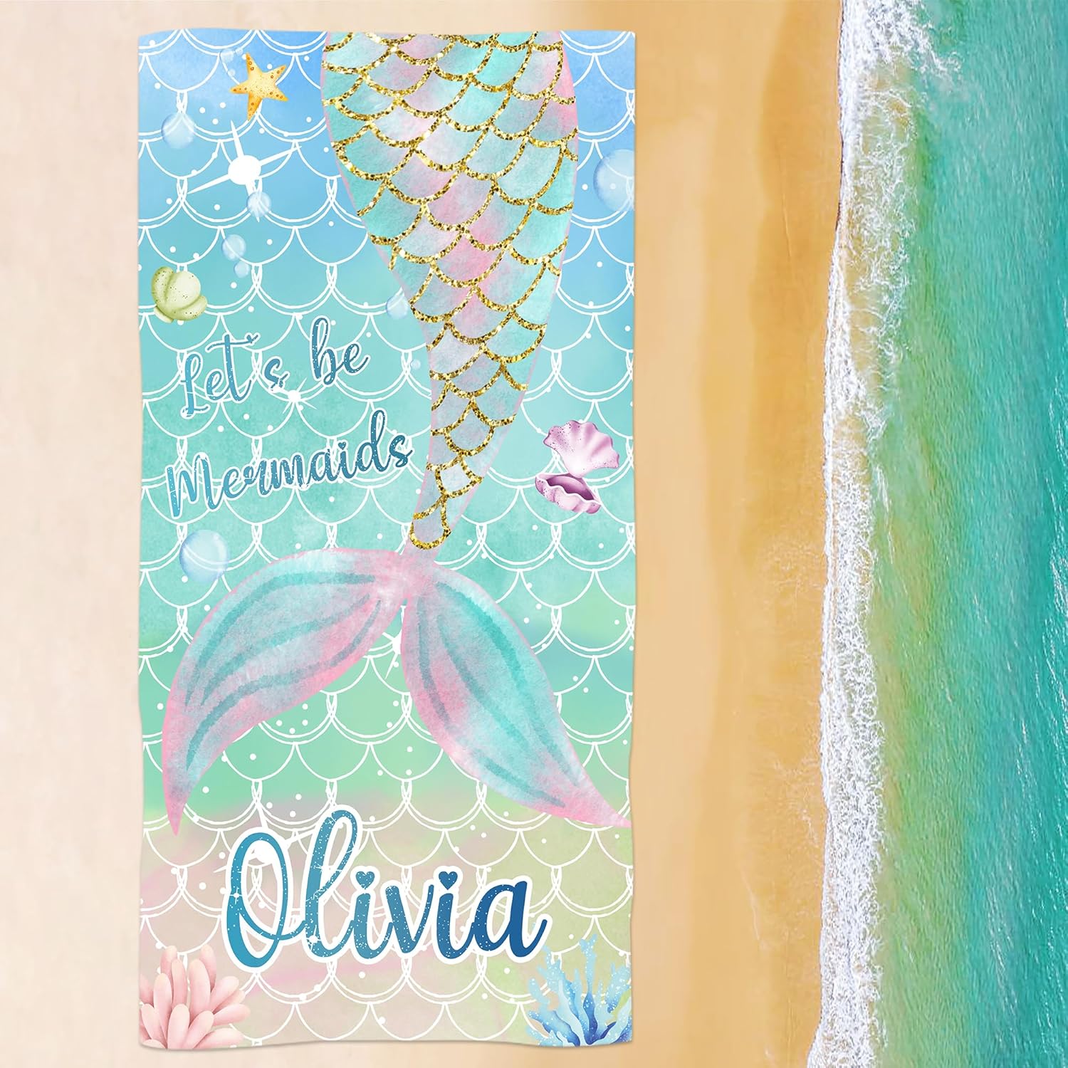 Personalized Oversized Beach Towel with Name for Kids