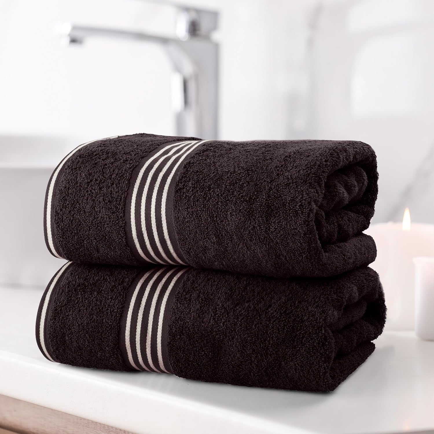 Lavish Home Bath Towels Set - 2PC 35x70in 500 GSM Cotton Black
