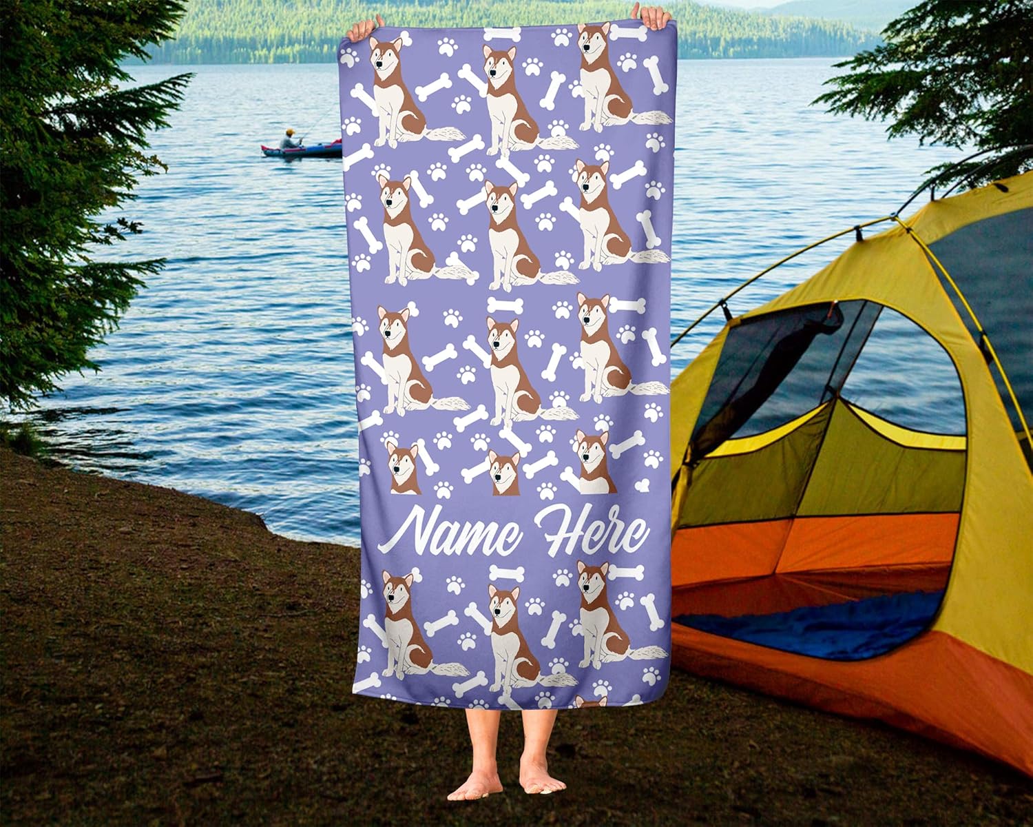 Personalized Siberian Red Husky Pattern Beach Towels - Large and Medium Sizes