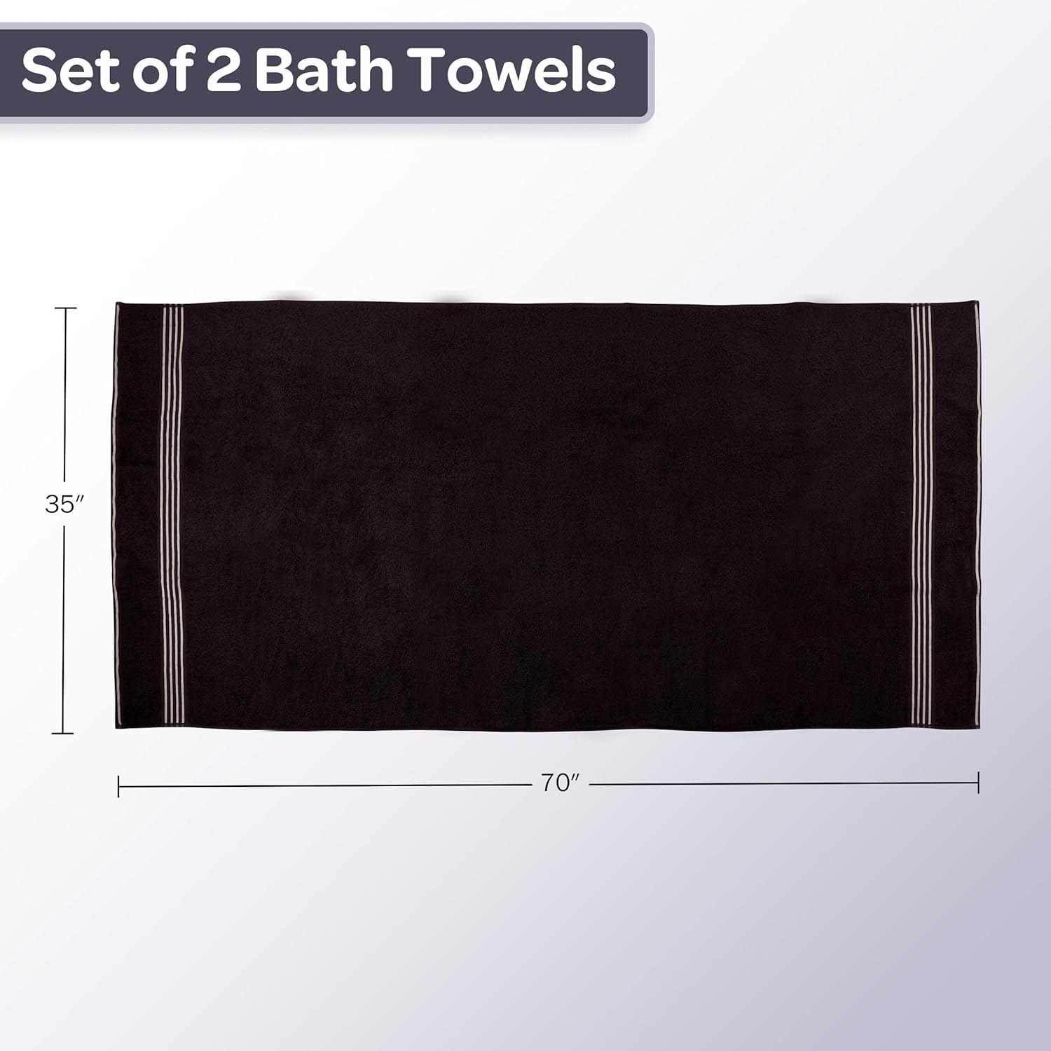 Lavish Home Bath Towels Set - 2PC 35x70in 500 GSM Cotton Black