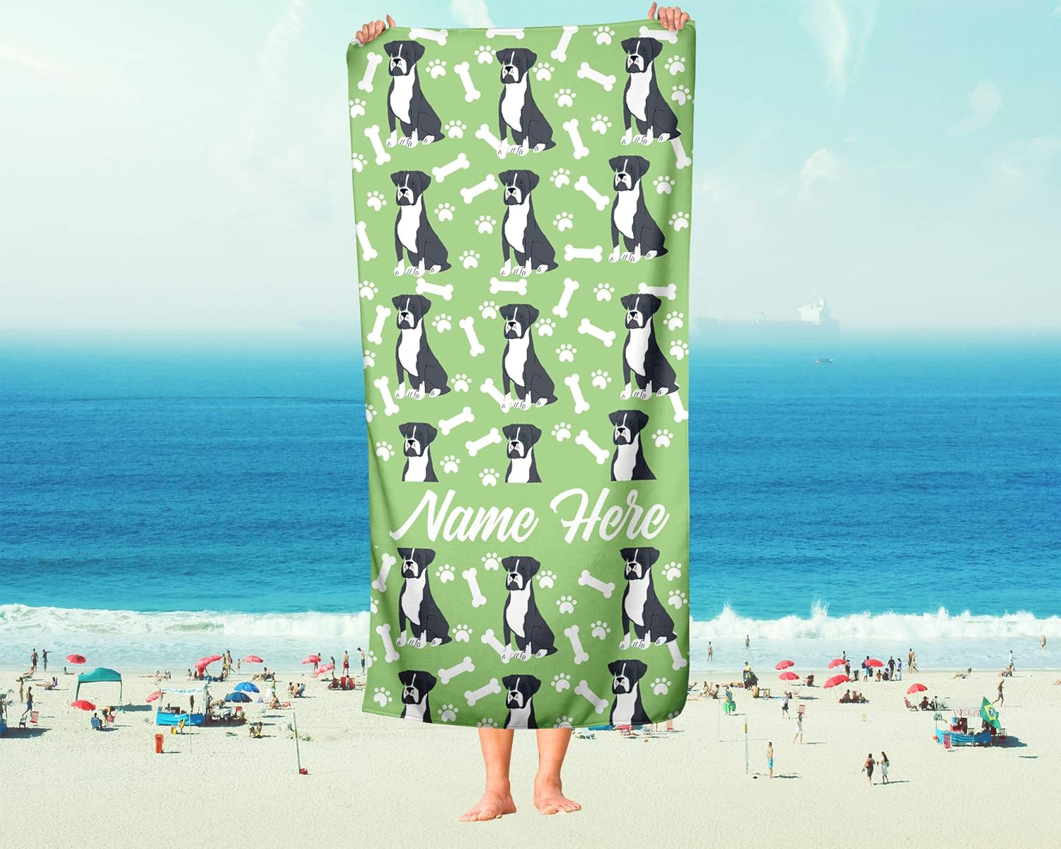 Personalized Boxer Face Beach and Bath Towels - LargeMedium