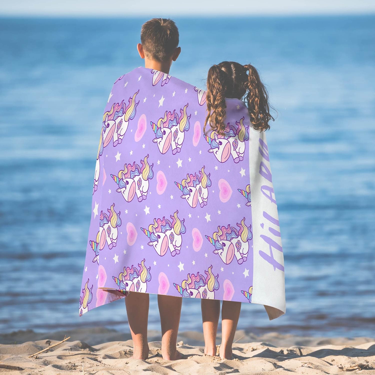 DIYKST Custom Beach Towel with Rainbow Unicorn Design