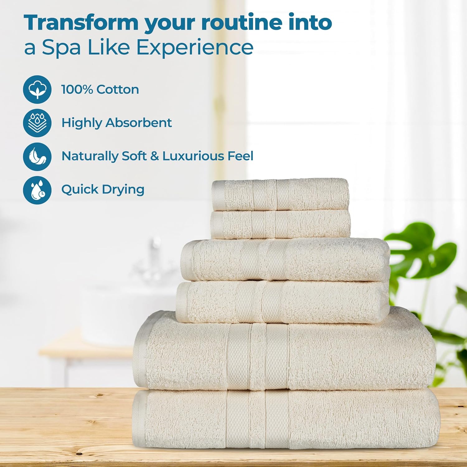 BLUENILEMILLS Ultra-Soft Cotton Towel Set 3 Piece Ivory 1