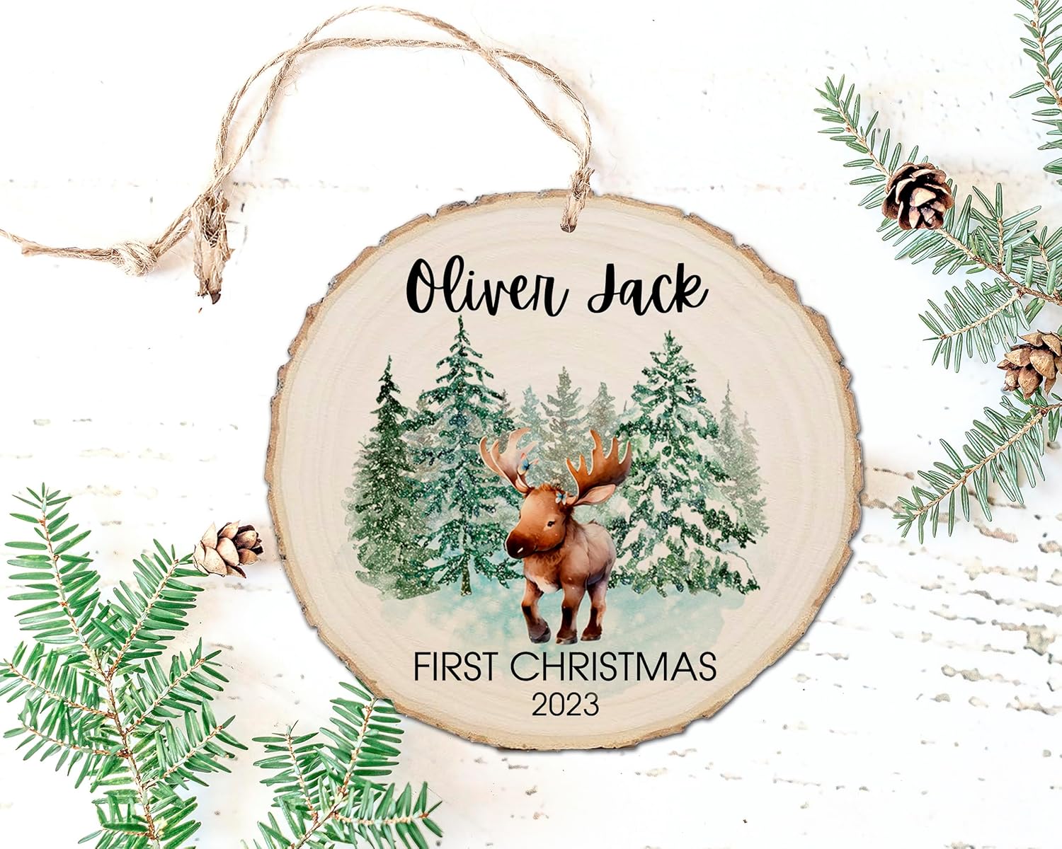 Babys First Christmas Ornament 2023 Natural Wood