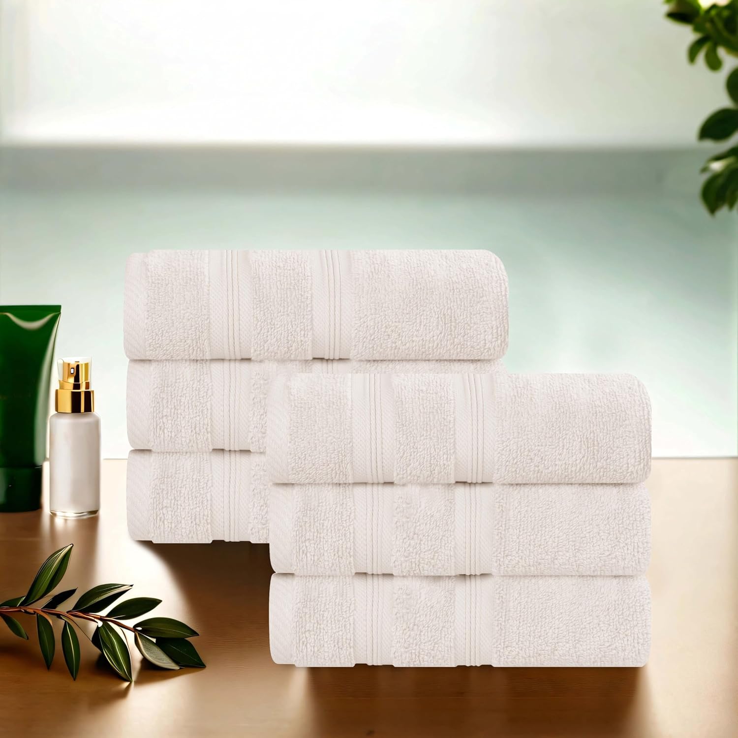 SUPERIOR Cotton Hand Towel Set of 6 Ivory