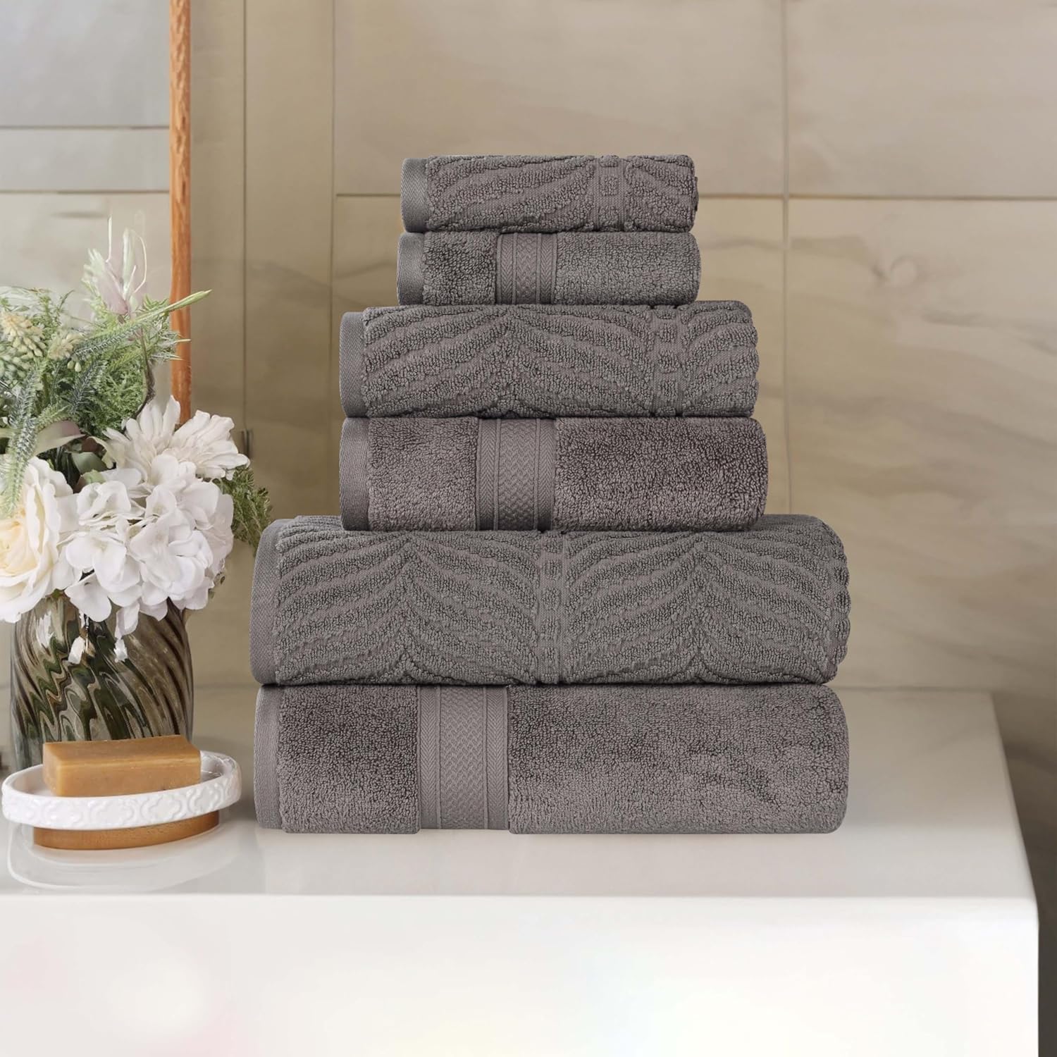 Superior Cotton Chevron 6-Piece Towel Set in Charcoal 1