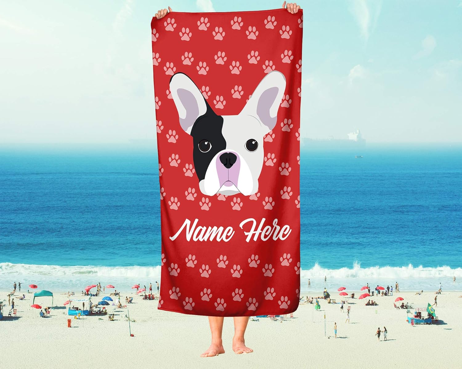 Personalized French Bulldog Beach and Bath Towels