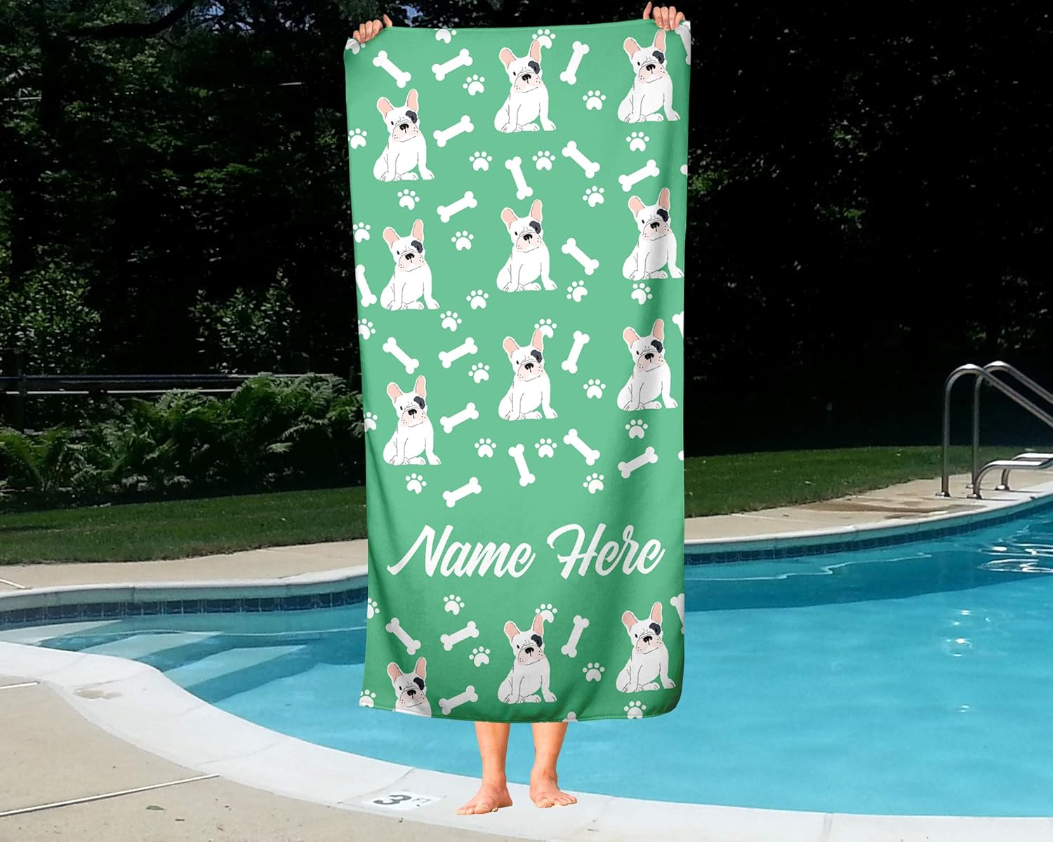 Personalized Spotted French Bulldog Beach Towel - Large Medium