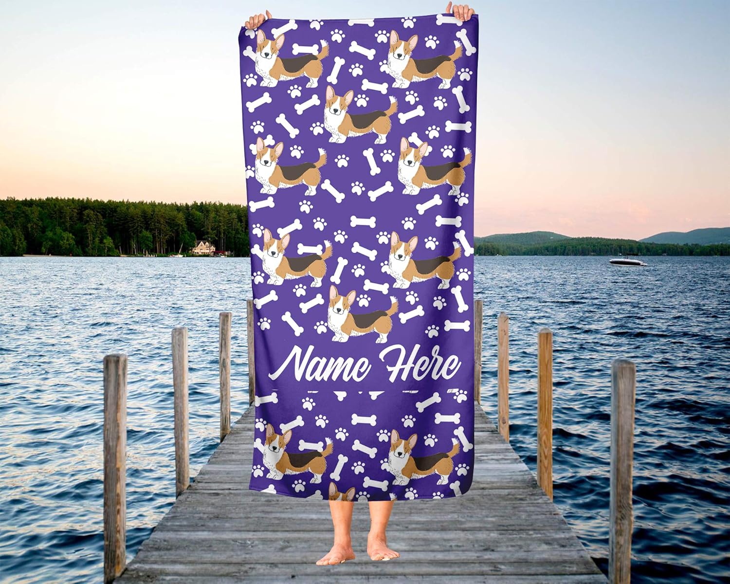 Extra Large Personalized Pet Corgi Towel for Family