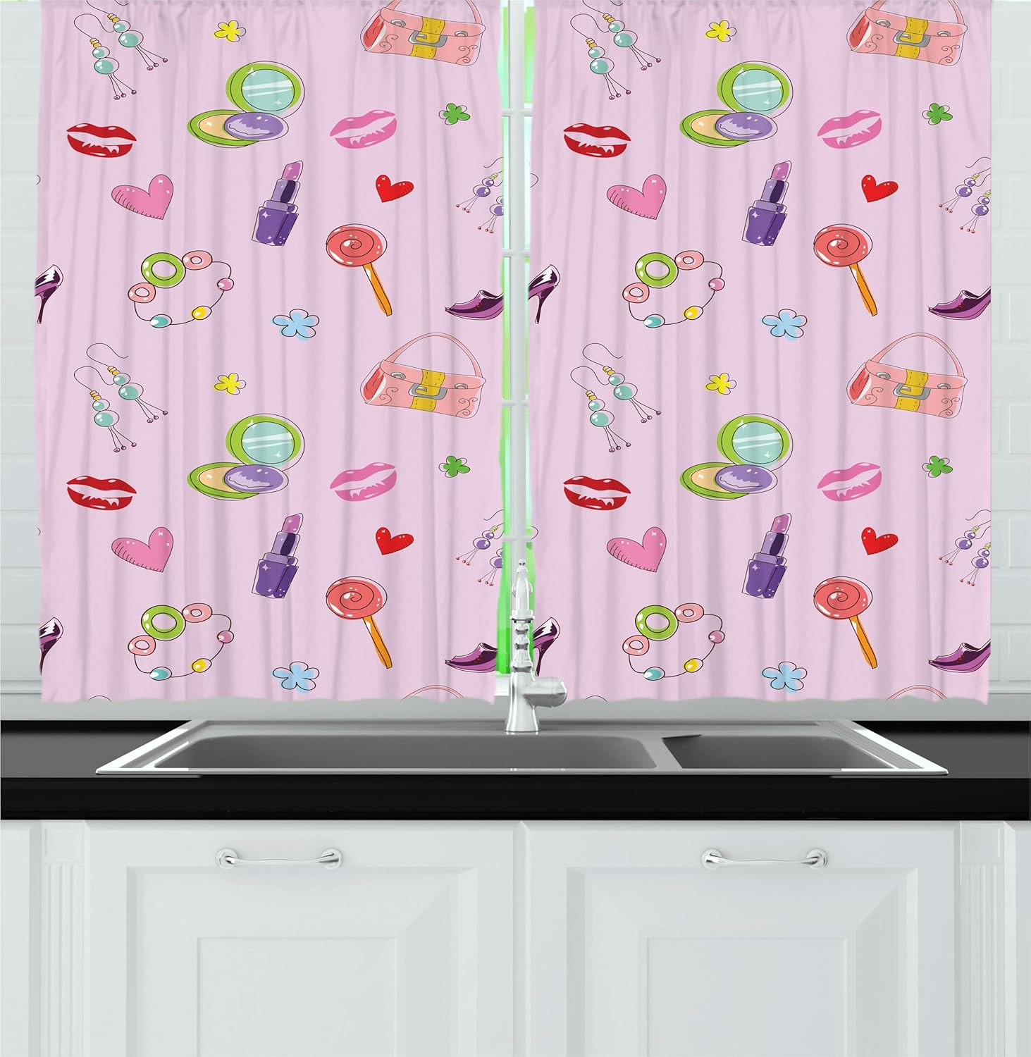 Ambesonne Cartoon Kitchen Curtains 2 Panel Set 55 x 24