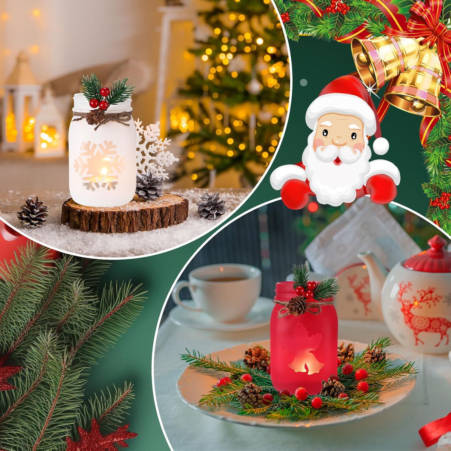 Honeydak 3 Pcs Christmas Centerpiece Set with Tealight Candles