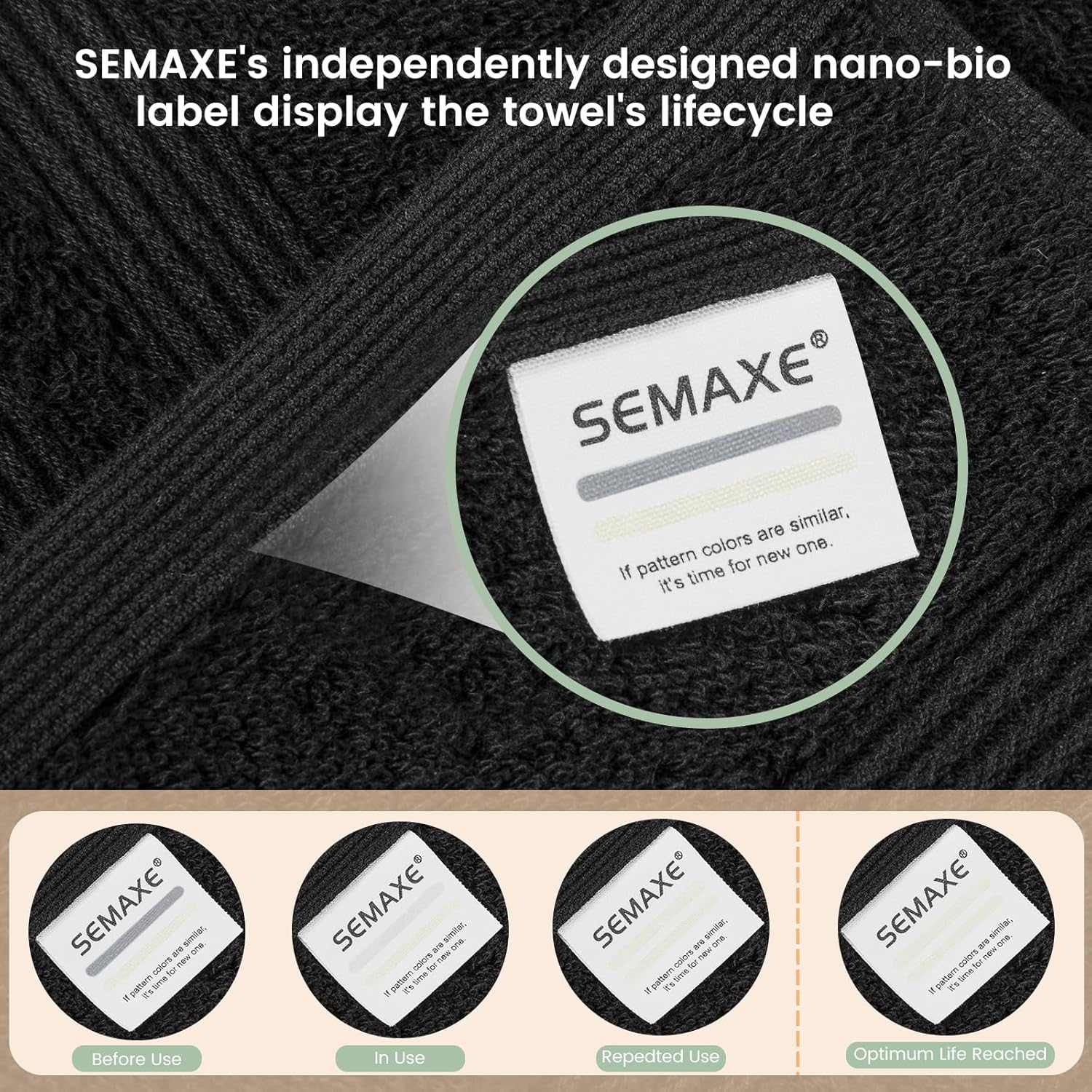 SEMAXE 6-Piece Solid Towel Set - Black 600GSM 100 Cotton