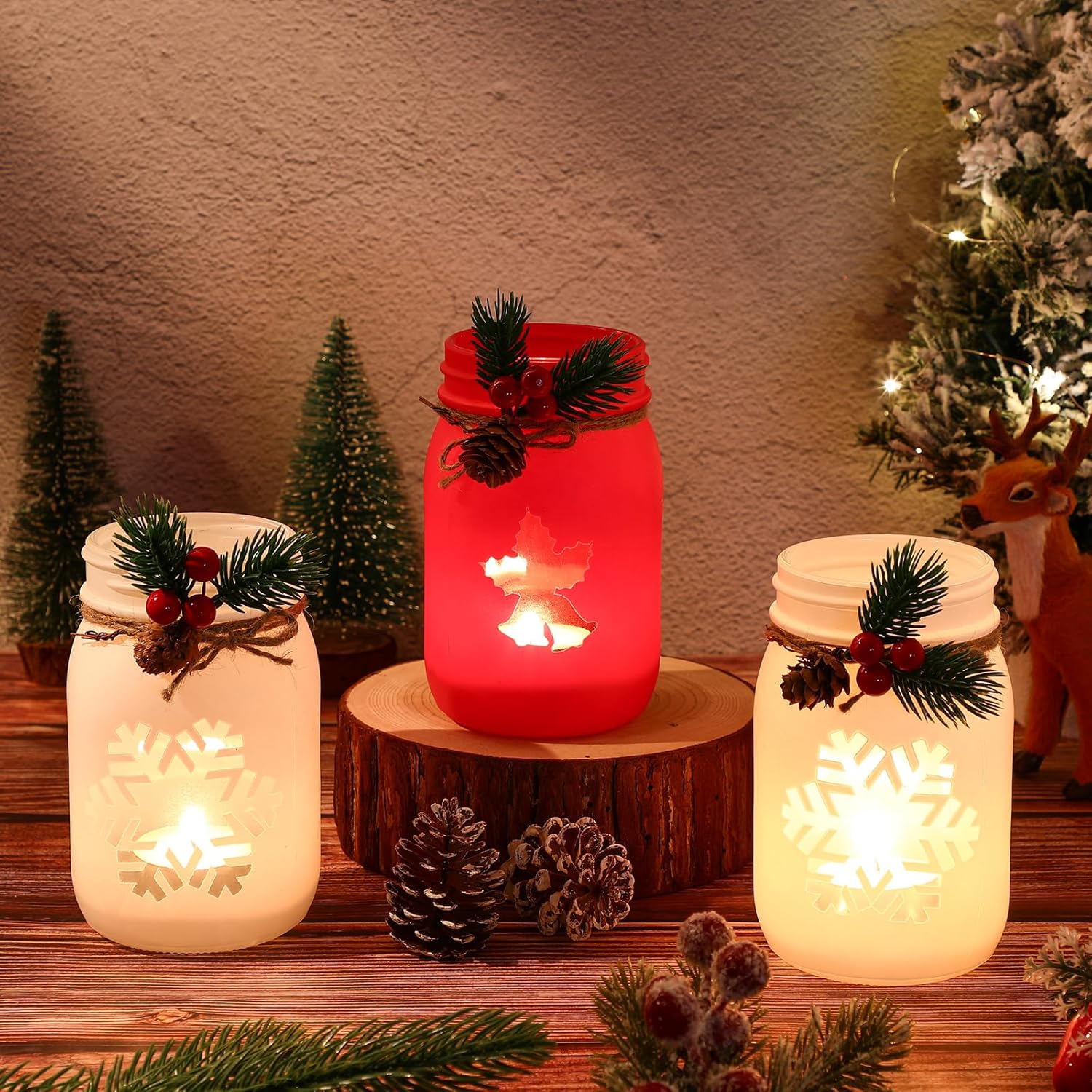 Honeydak 3 Pcs Christmas Centerpiece Set with Tealight Candles