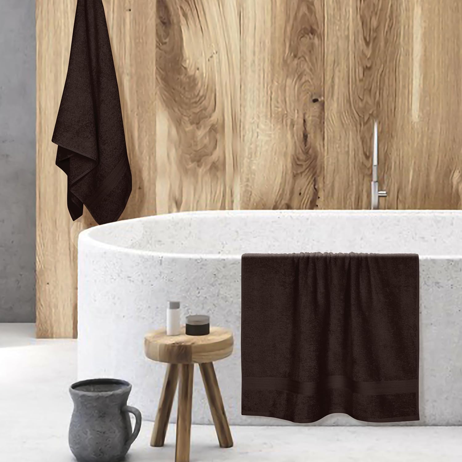 BOUTIQUO 2 Pack Oversized Cotton Bath Towels - Chocolate Brown 1
