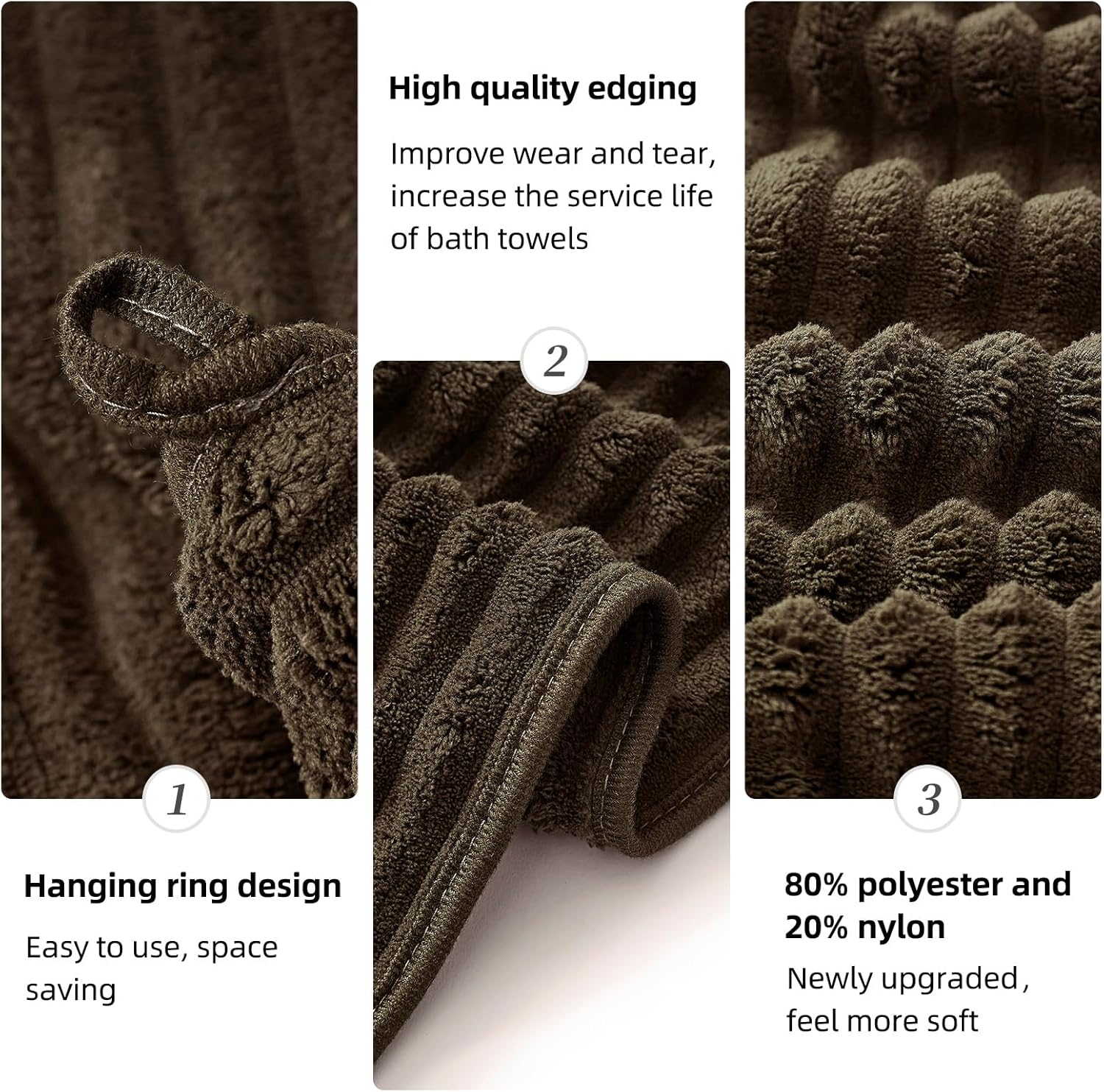 NALIVO Extra Large Bath Towel Set of 6 40x80 Brown