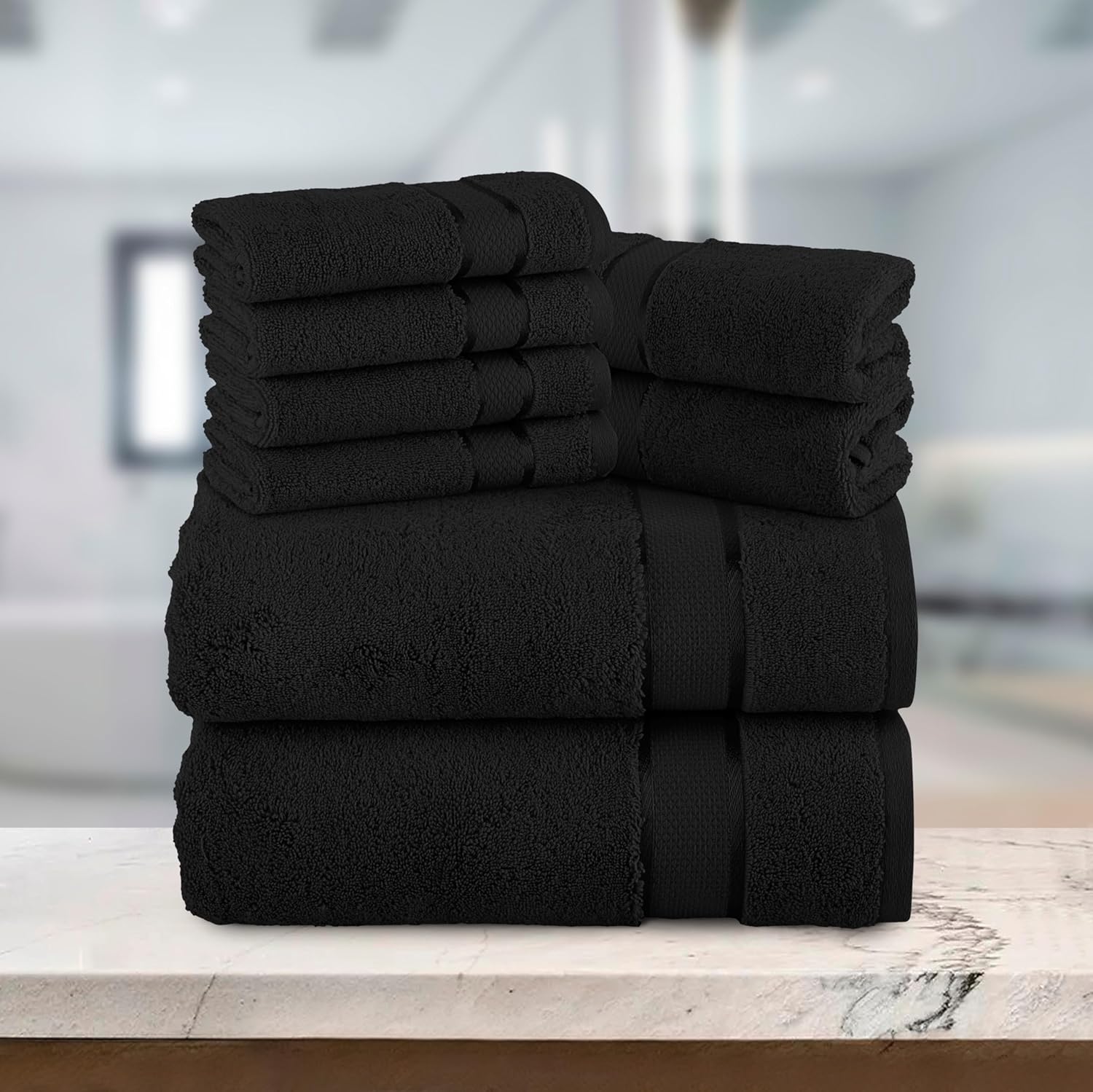 Elegant Comfort Premium Cotton 8-Piece Towel Set Black