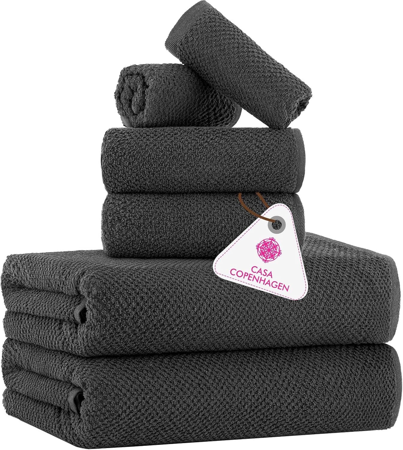 CASA COPENHAGEN Popcorn Textured 6 Piece Towel Set - Pine Grey