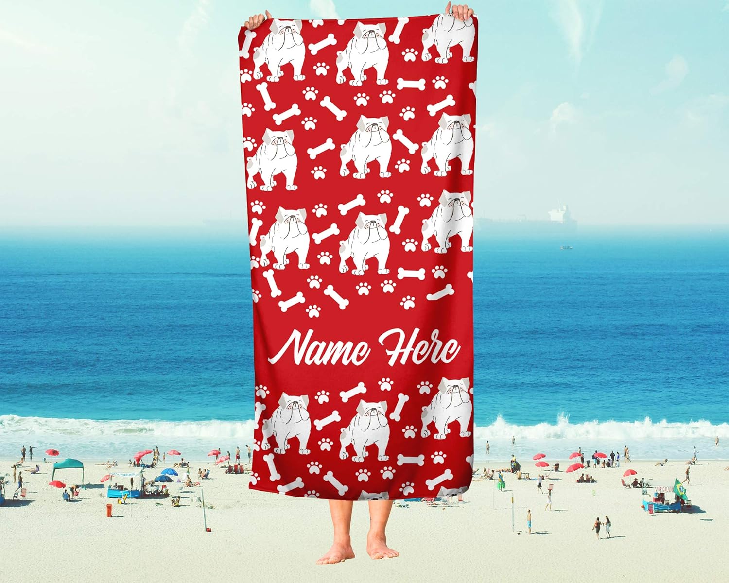 Personalized British Bulldog Beach and Bath Towels - Large and Medium 1