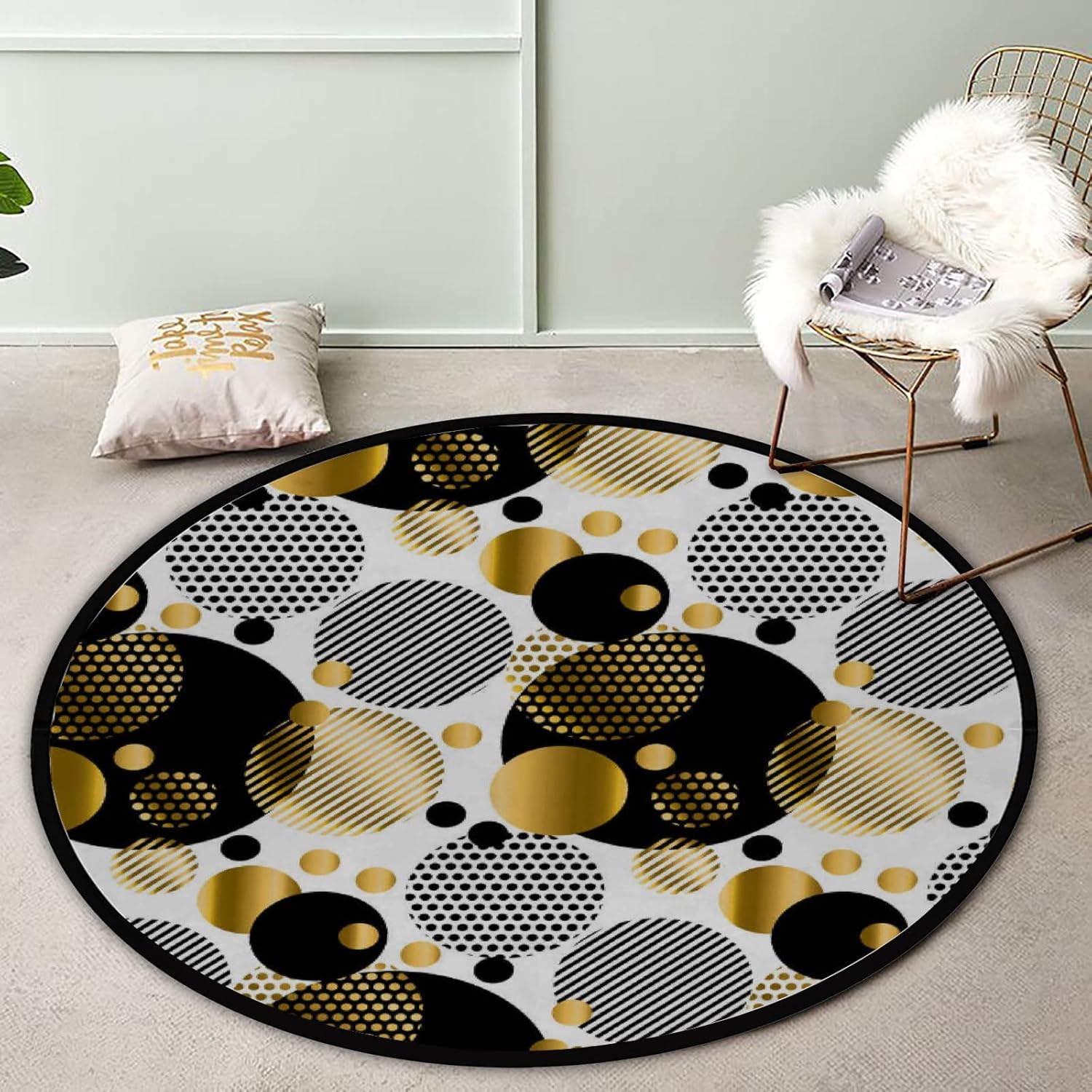 Vantaso 4ft Round Dots Area Rug for Kids Living Room Playroom Mat