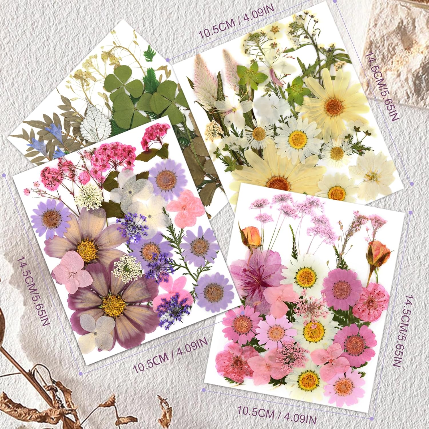 Eshow 104Pcs Dried Pressed Flowers for Resin Crafts